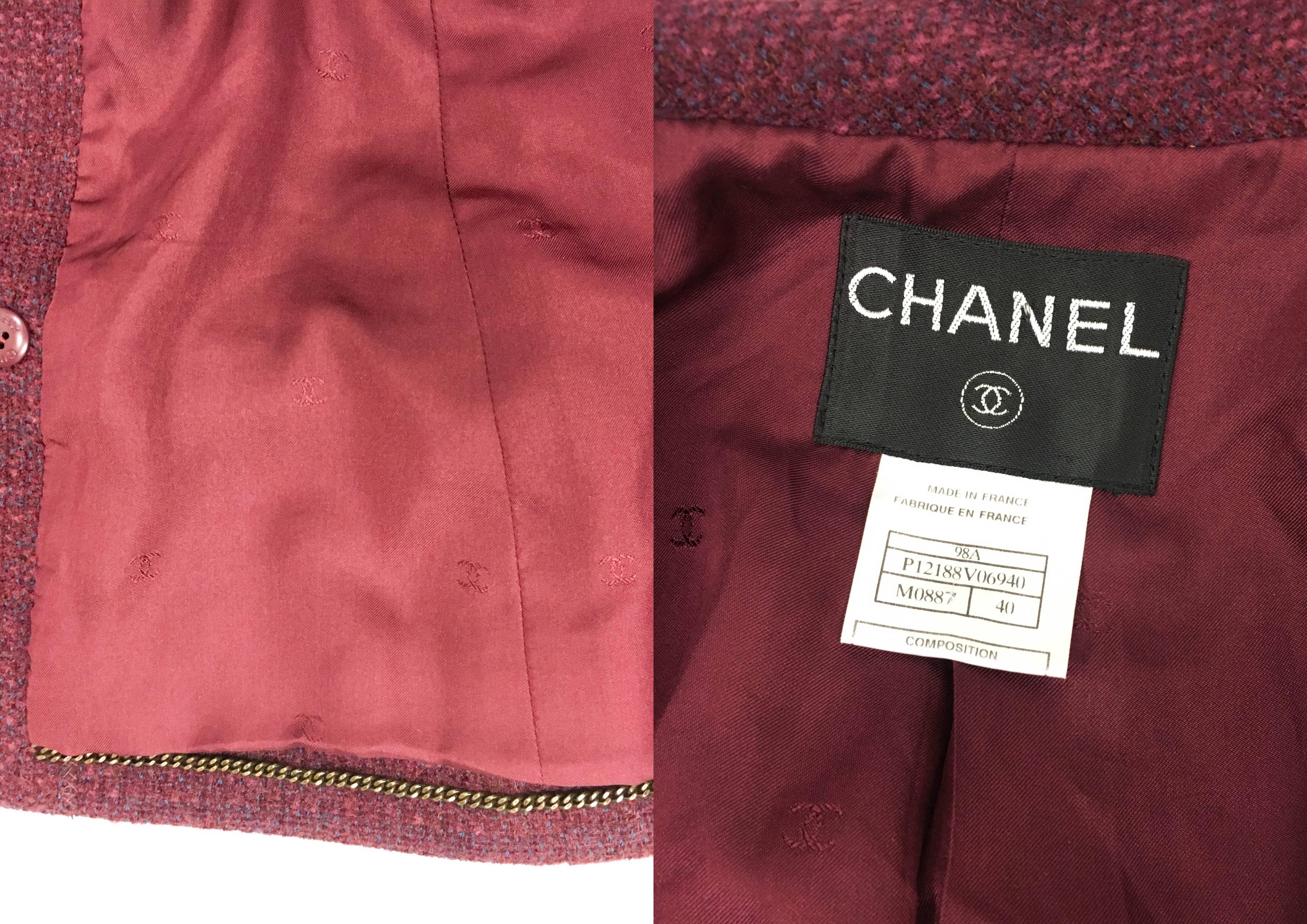Chanel Burgundy Wool Bouclé Skirt Suit, 1998  For Sale 5