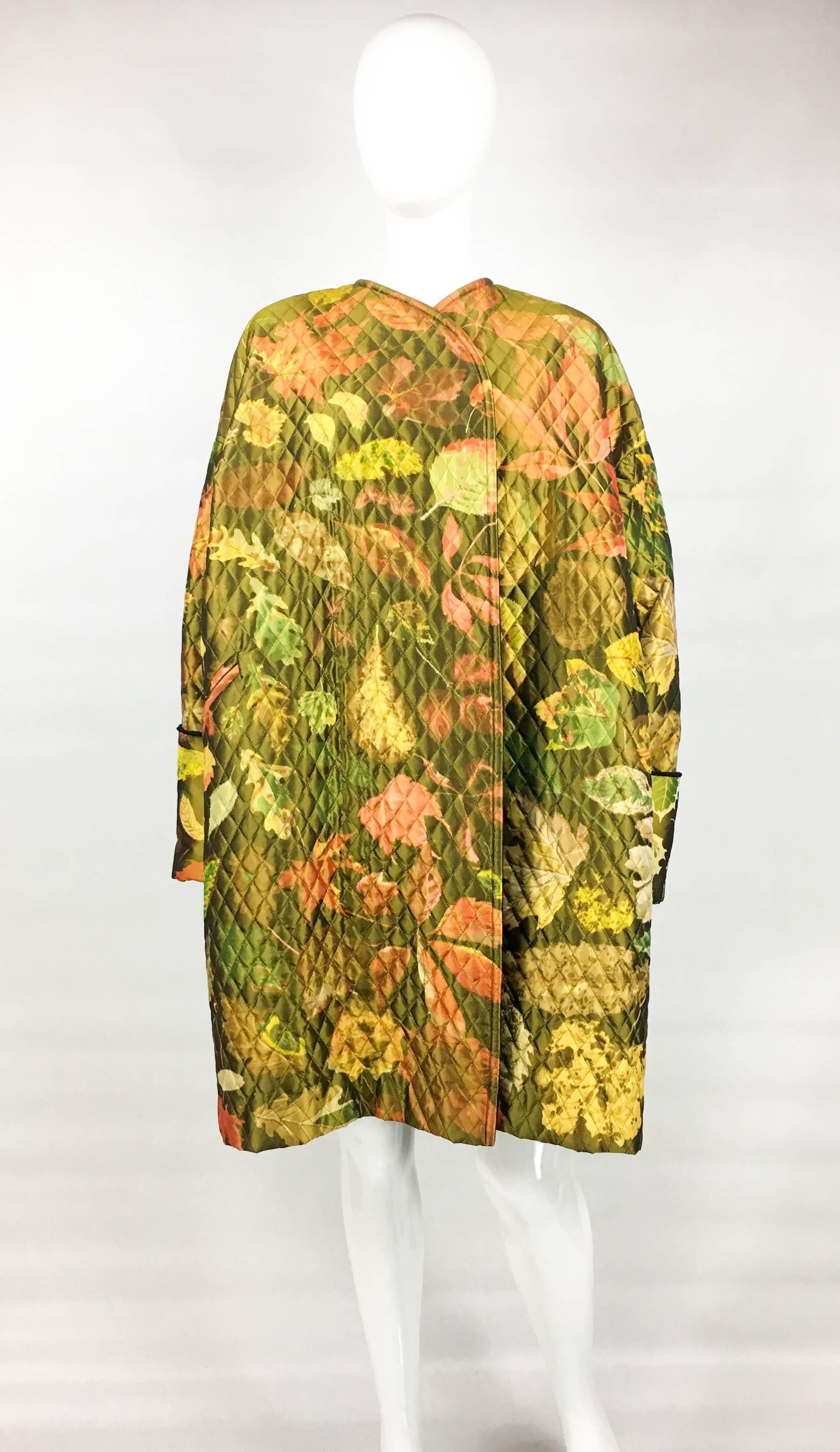 Brown Hermes Printed Silk Quilted Coat, 1980s  For Sale