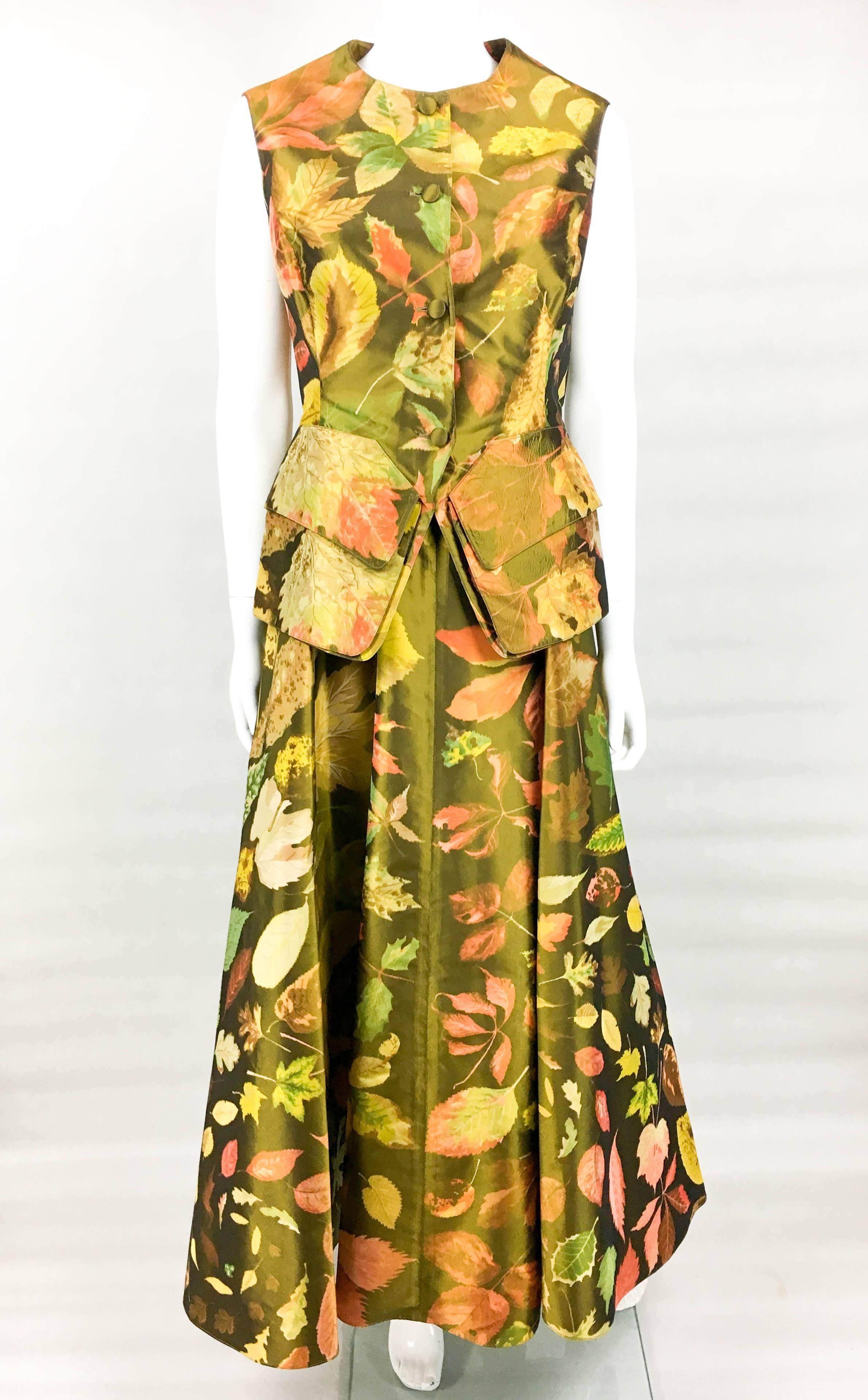 Brown Hermes Printed Silk Waistcoat and Skirt Ensemble, 1980s 
