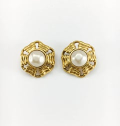 Chanel Gold-Plated Round Pearl Earrings, 1980s