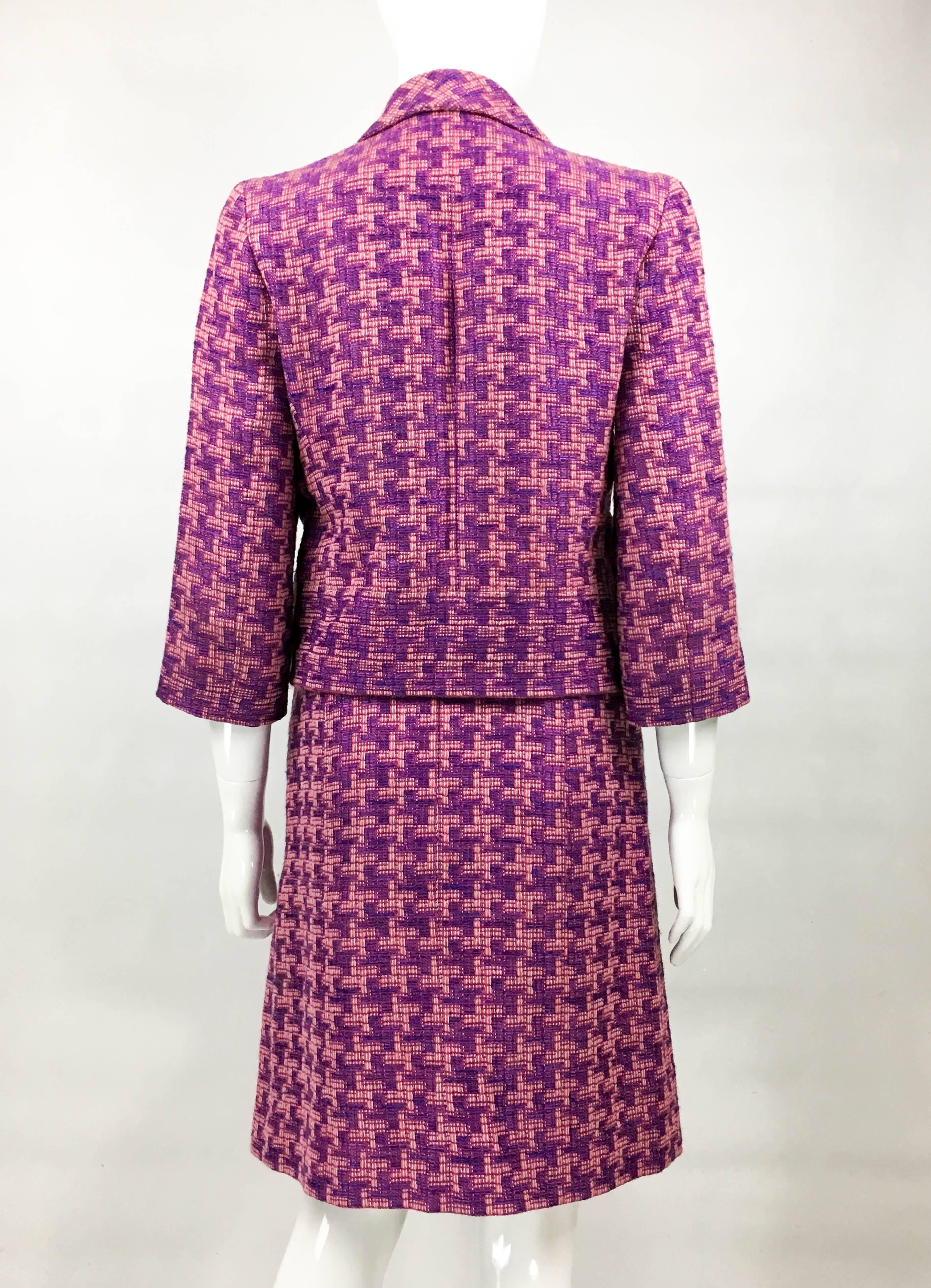2001 Chanel Pink and Purple Wool Bouclé Skirt Suit For Sale 1