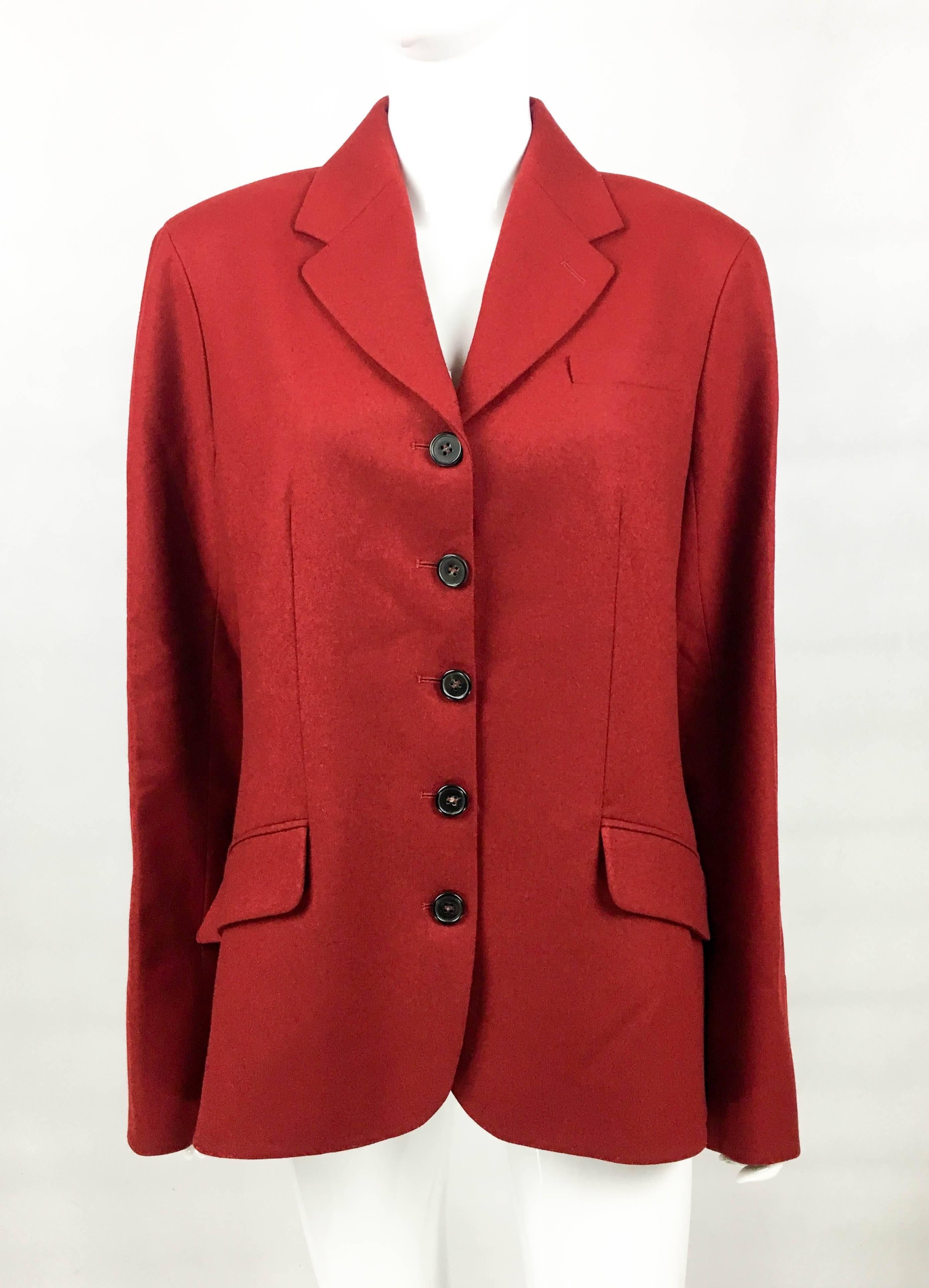 Hermes Deep Red Wool Jacket, 1990s  In Excellent Condition For Sale In London, Chelsea