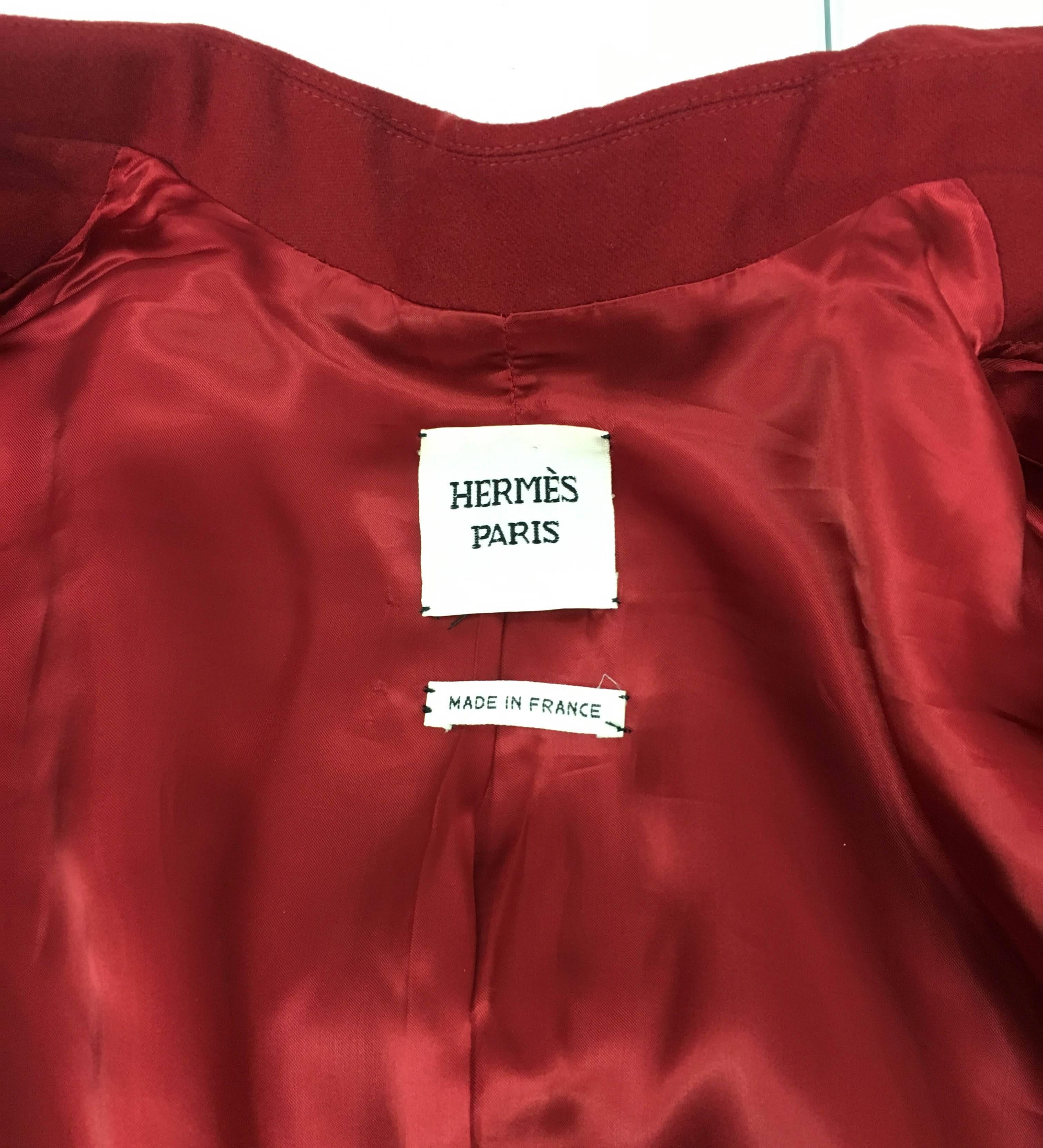 Hermes Deep Red Wool Jacket, 1990s  For Sale 6