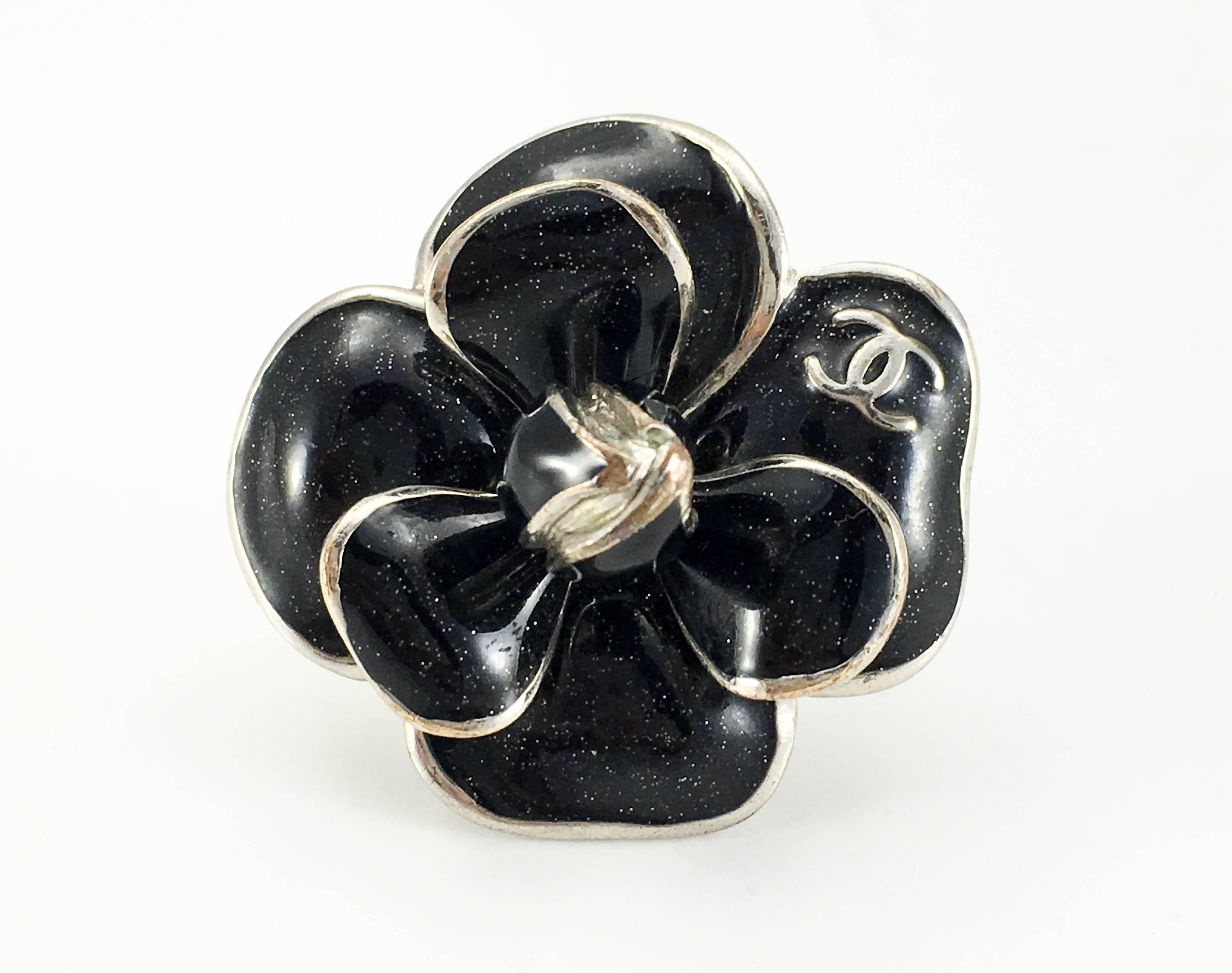 2008 Chanel Large Black Enamel Camellia Ring 1