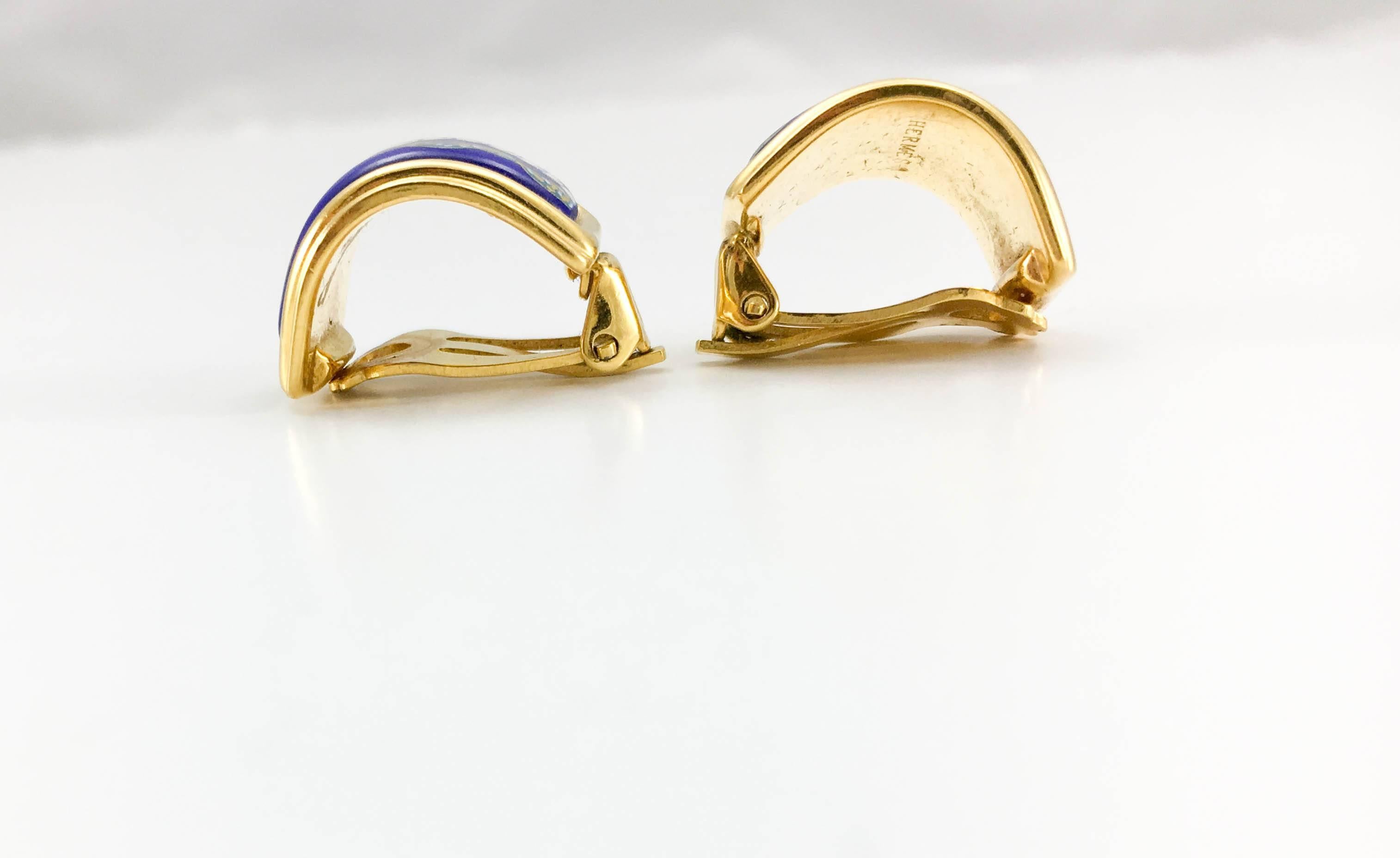 1990's Hermes Oriental Motif Gold-Plated Enamelled Earrings 2