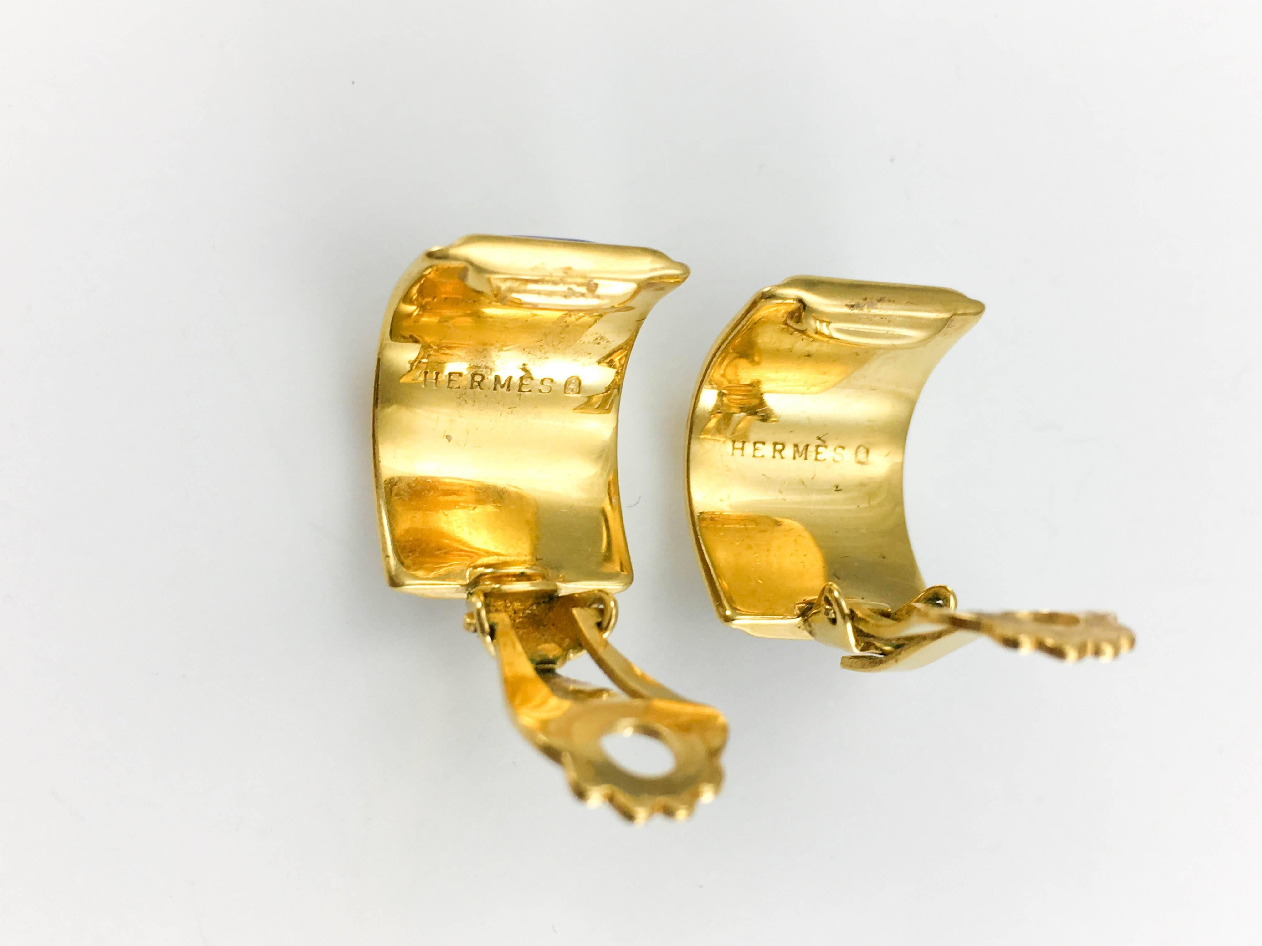 1990's Hermes Oriental Motif Gold-Plated Enamelled Earrings 4