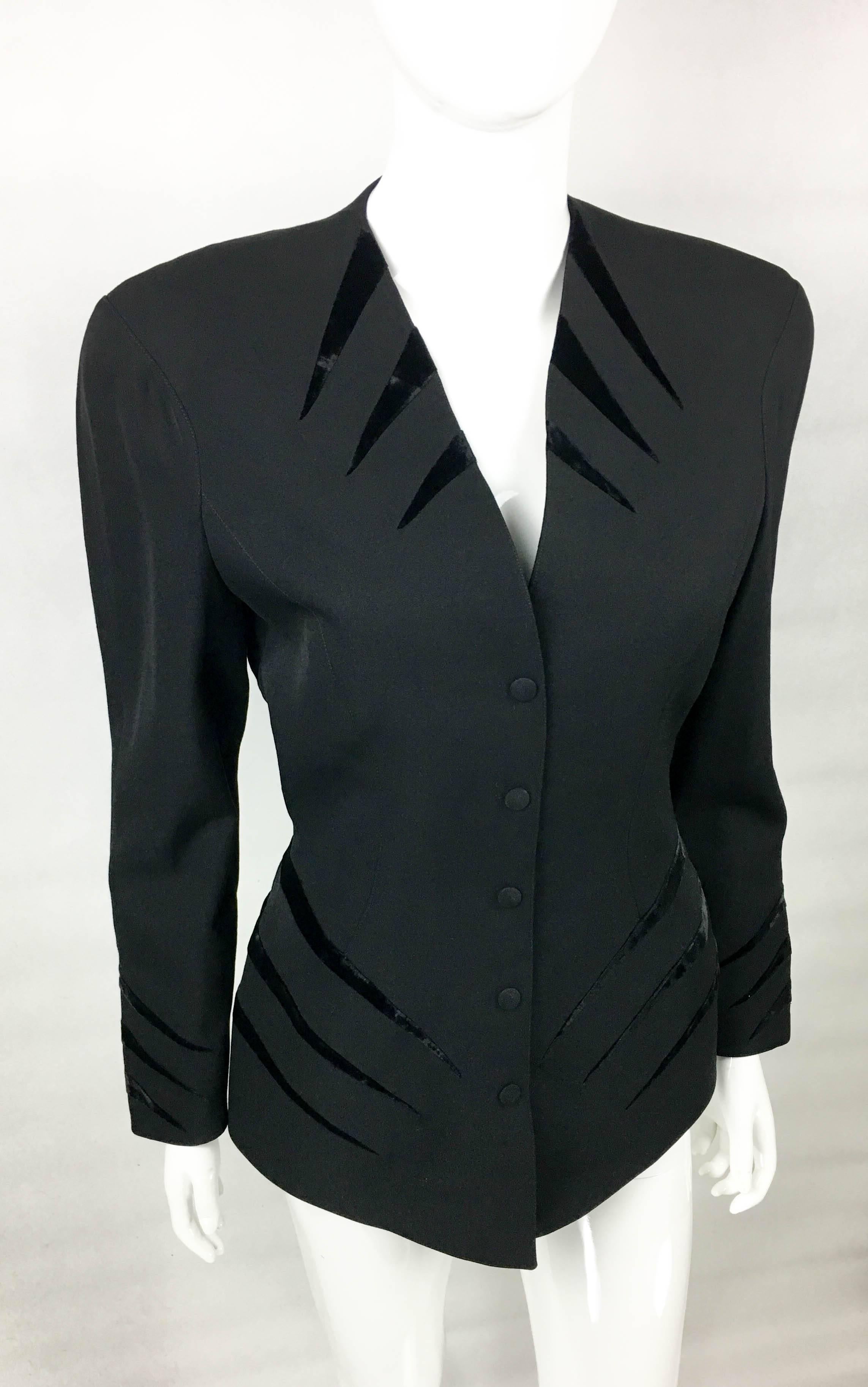 Thierry Mugler Black Wool Jacket With Velvet Details, 1980s  2