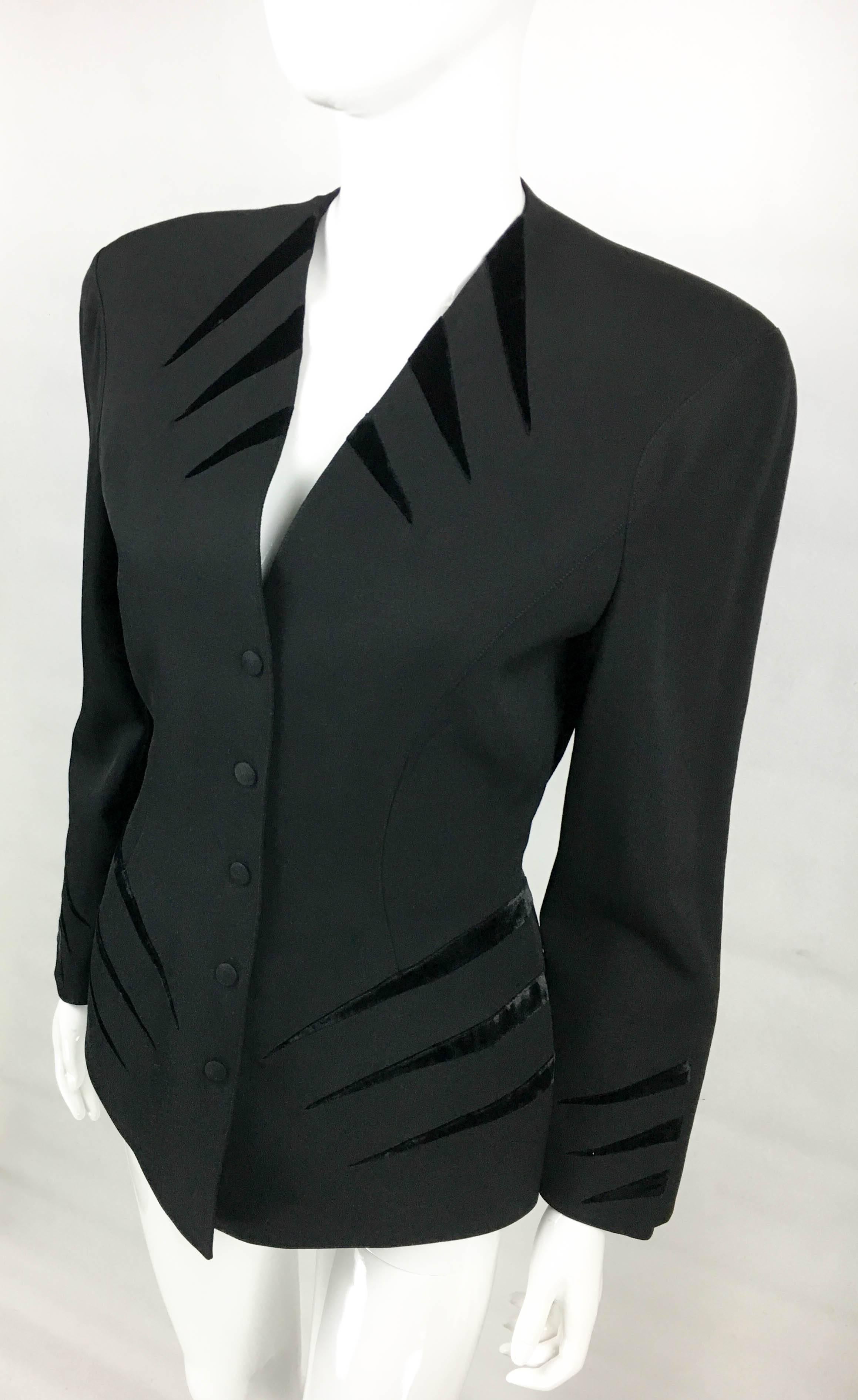 Thierry Mugler Black Wool Jacket With Velvet Details, 1980s  3