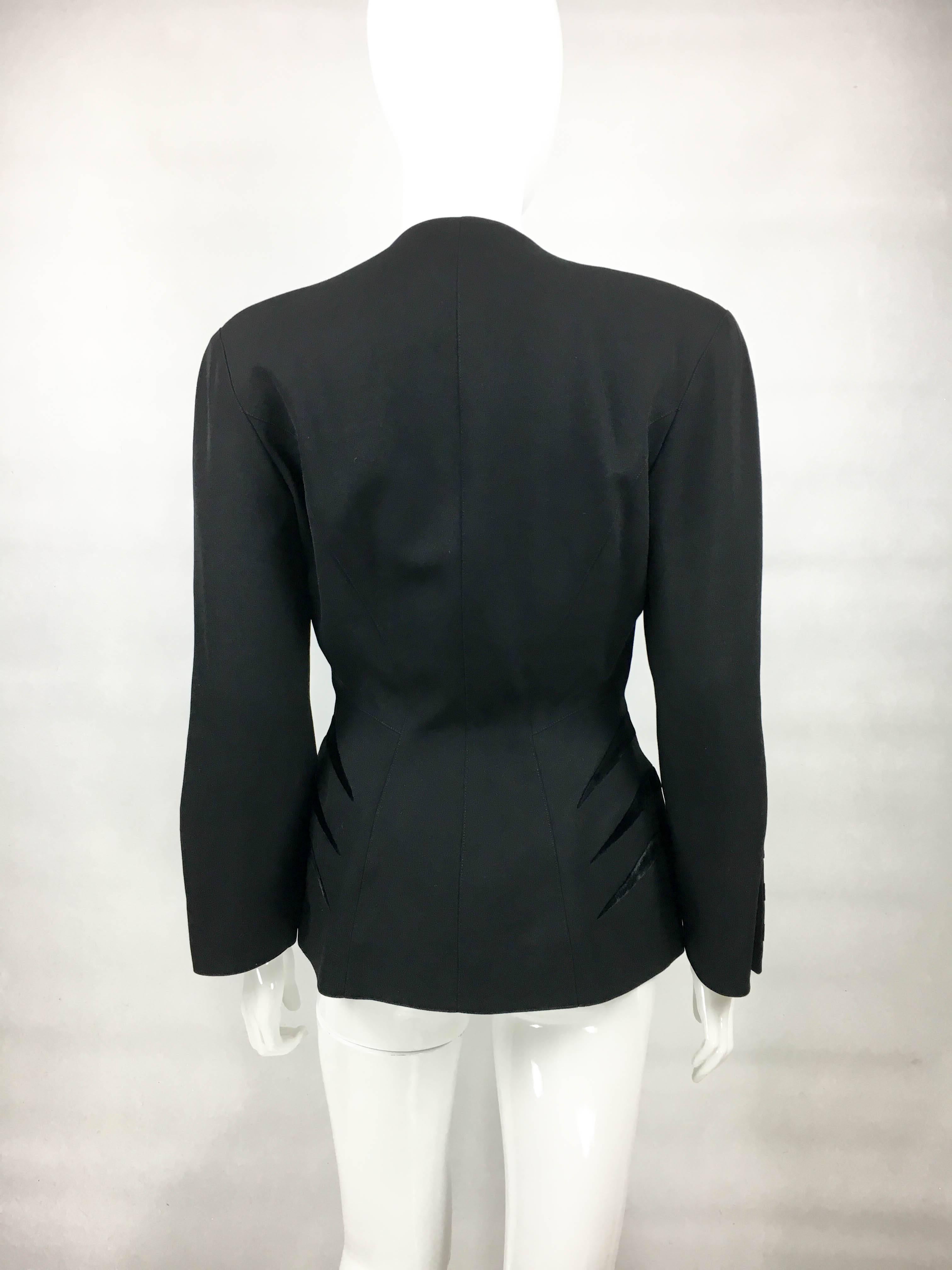 Thierry Mugler Black Wool Jacket With Velvet Details, 1980s  5