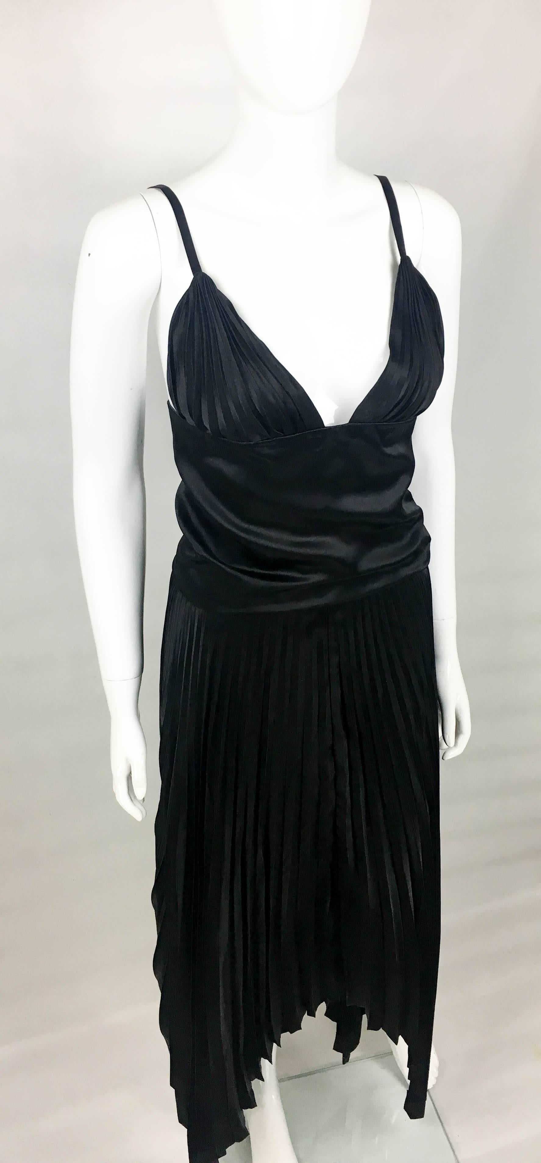 Dior by Marc Bohan Haute Couture Black Silk Pleated Dress, 1983  For Sale 2