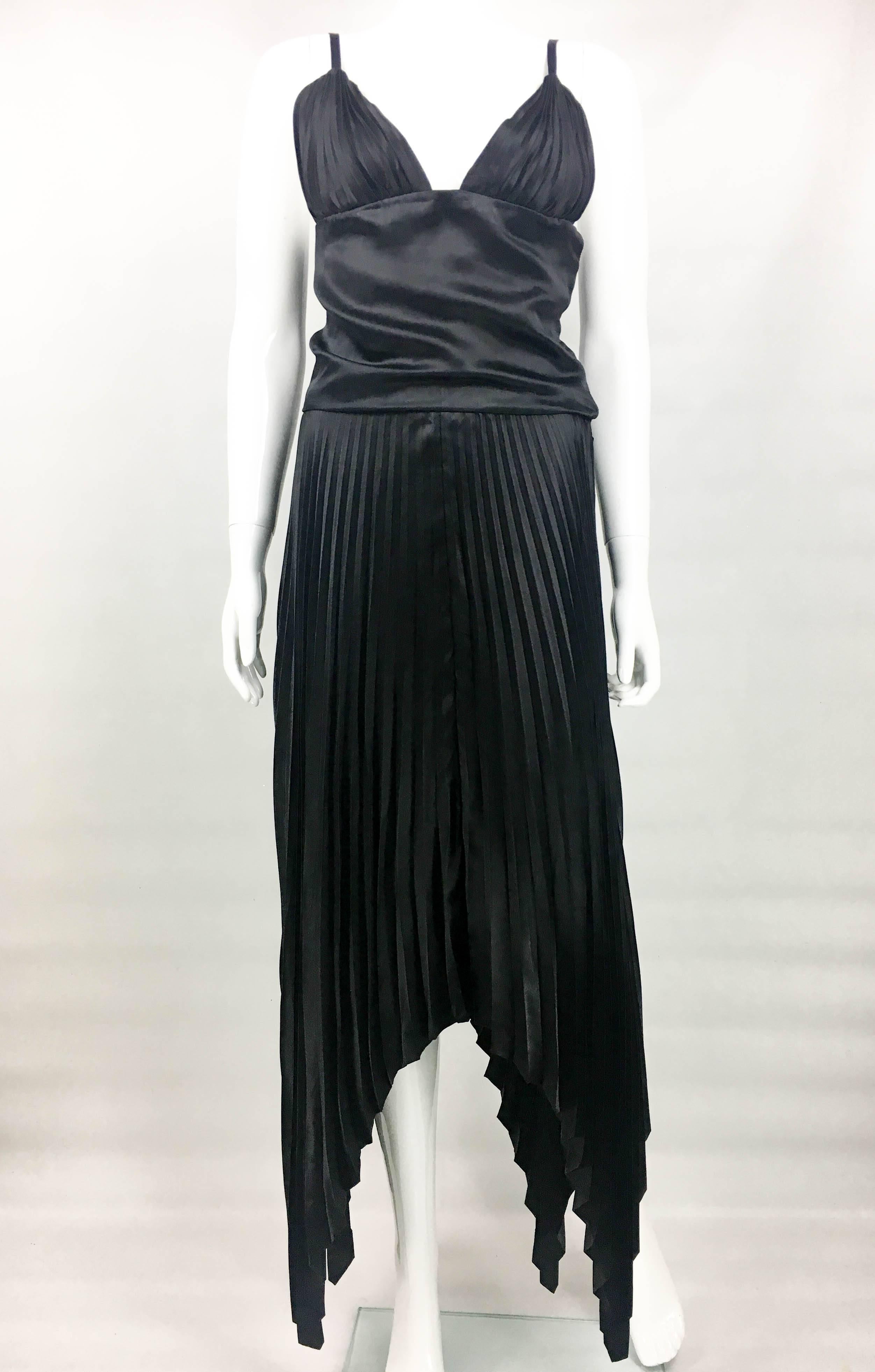 Women's Dior by Marc Bohan Haute Couture Black Silk Pleated Dress, 1983  For Sale