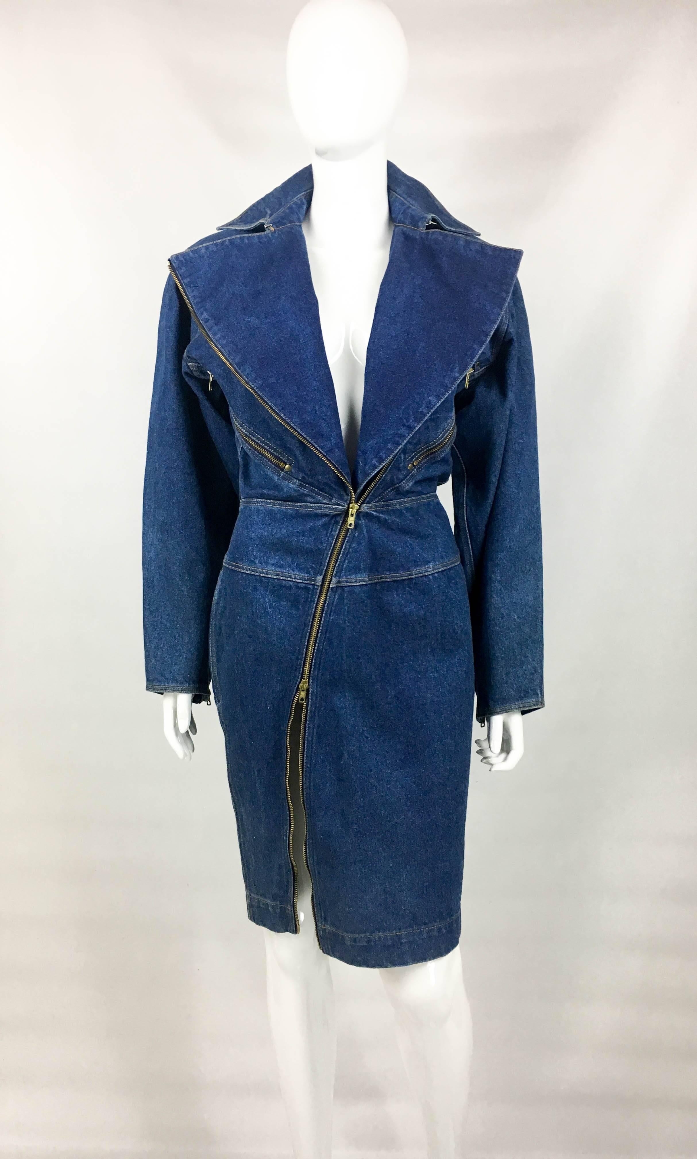 Azzedine Alaia Blue Denim Zipper Dress, 1985  In Excellent Condition For Sale In London, Chelsea