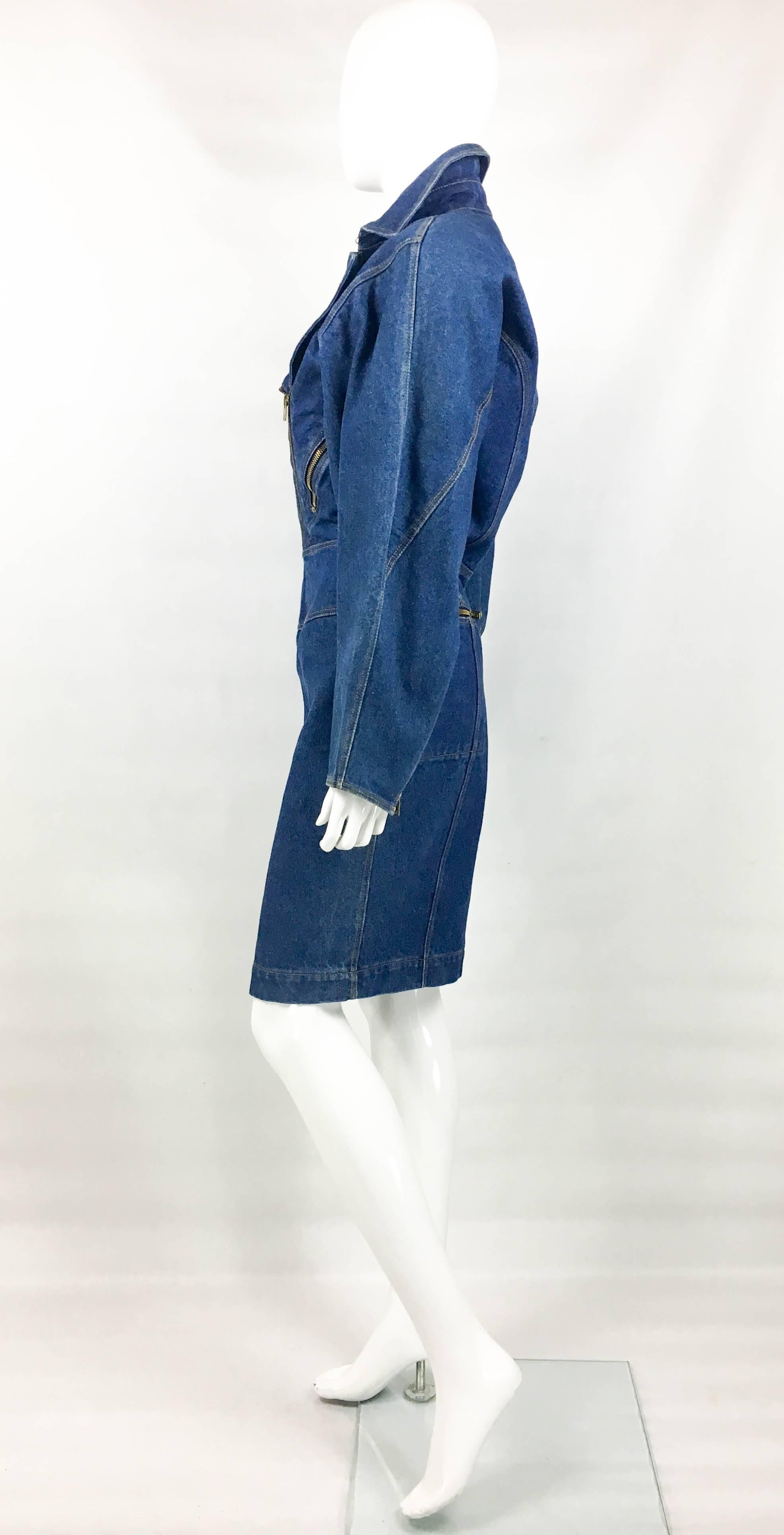 Azzedine Alaia Blue Denim Zipper Dress, 1985  For Sale 3