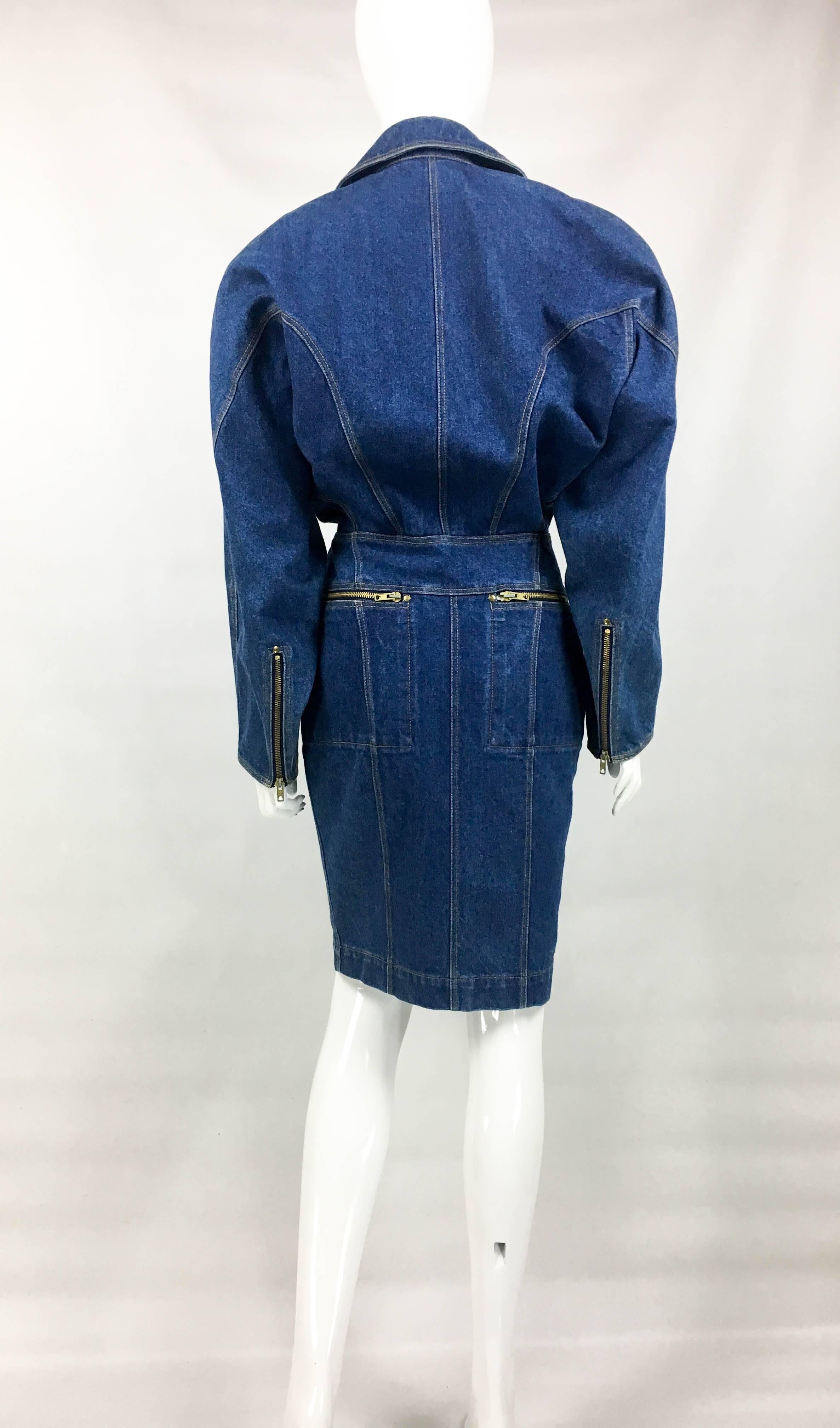 Azzedine Alaia Blue Denim Zipper Dress, 1985  For Sale 4