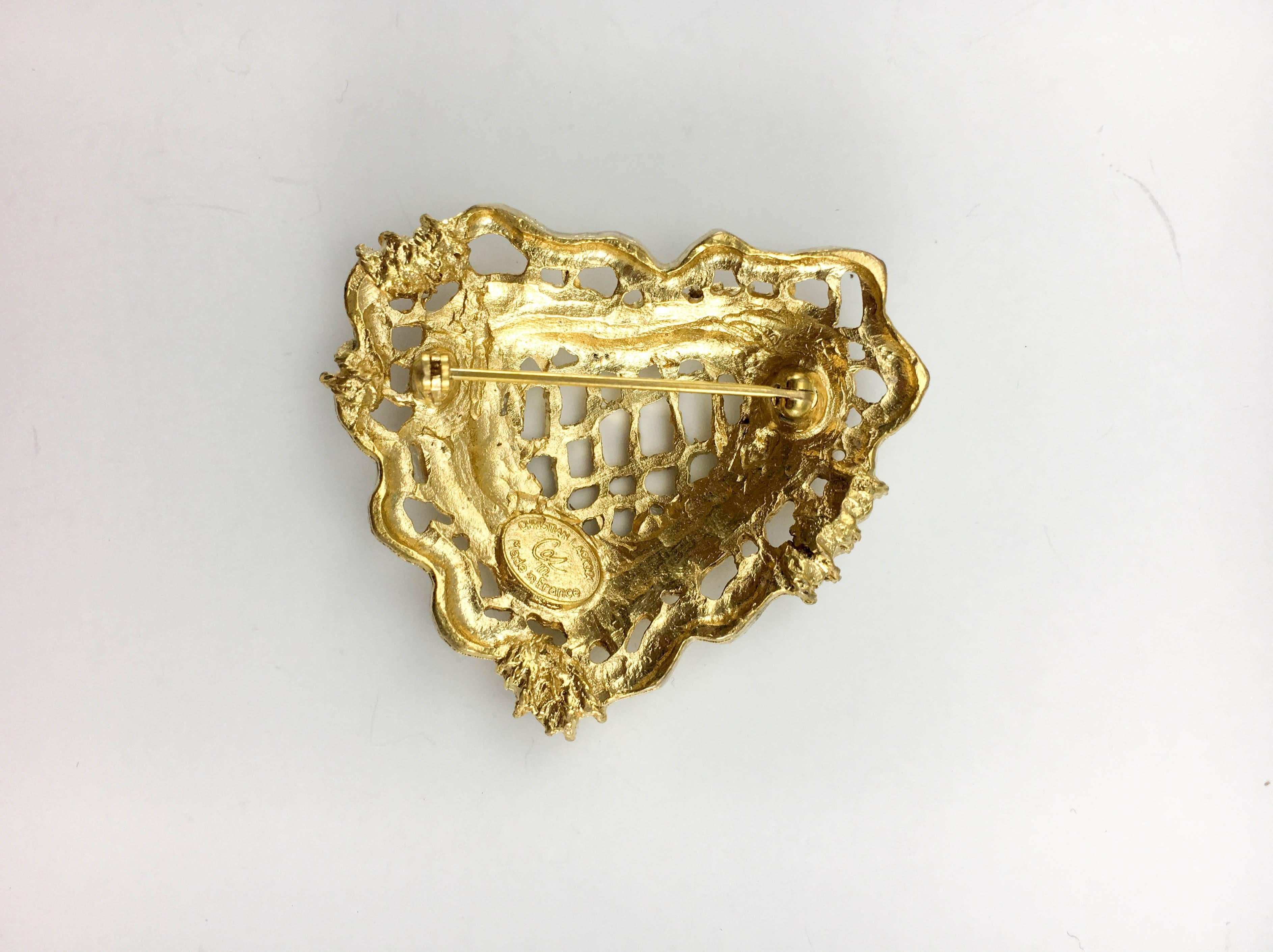 1990's Christian Lacroix Gold-Plated Stylised Heart Brooch For Sale 3