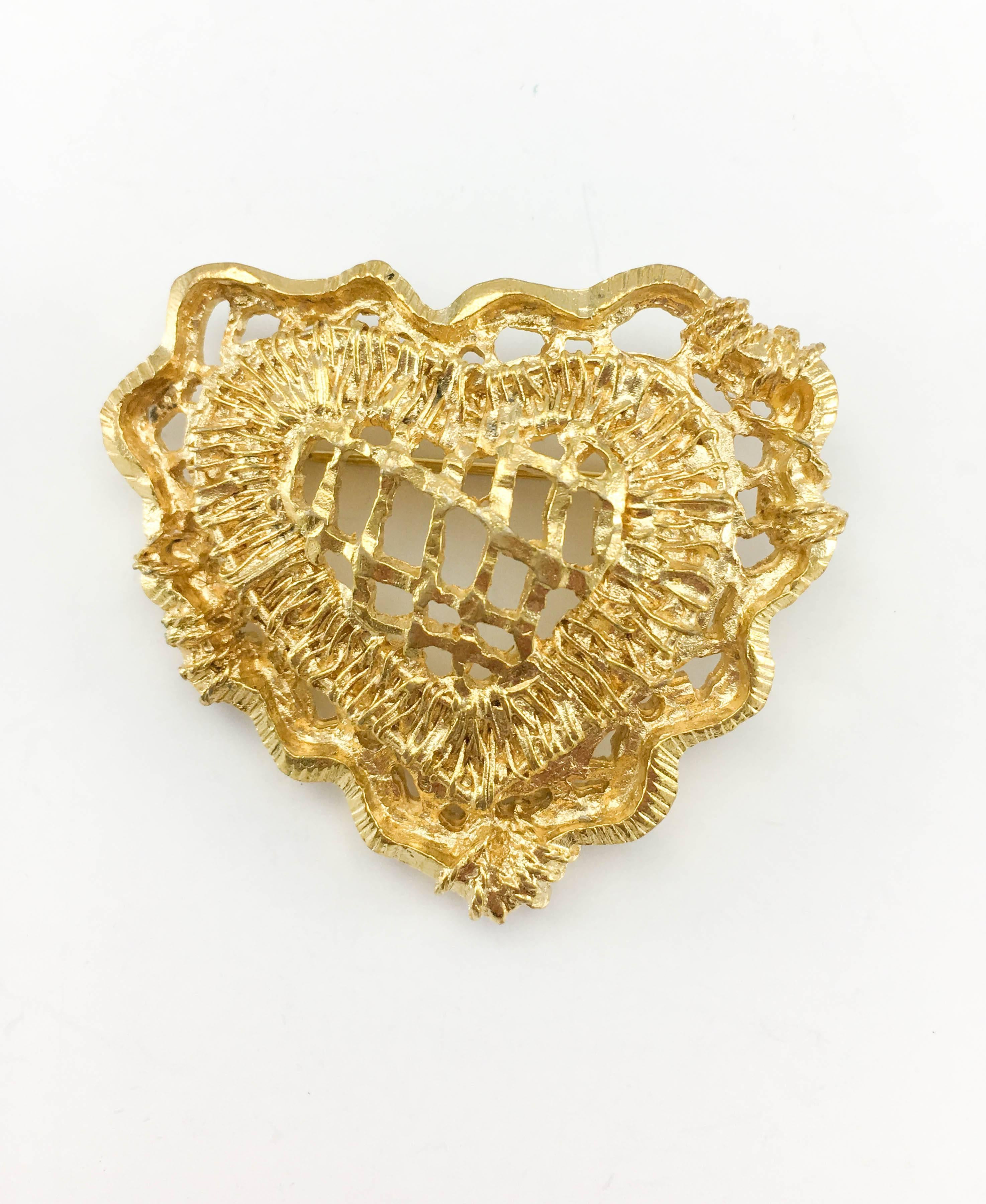 Women's 1990's Christian Lacroix Gold-Plated Stylised Heart Brooch For Sale