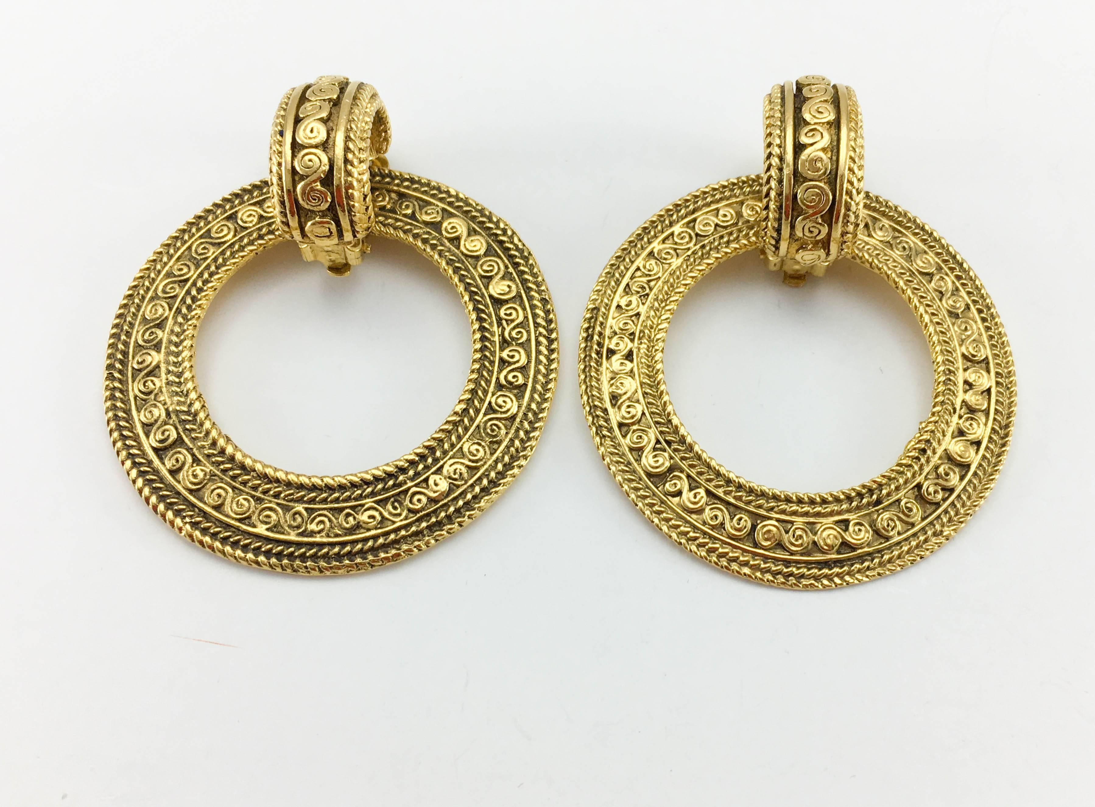 Women's Chanel Large Baroque-Inspired Gold-Plated Hoop Earrings, 1980s 