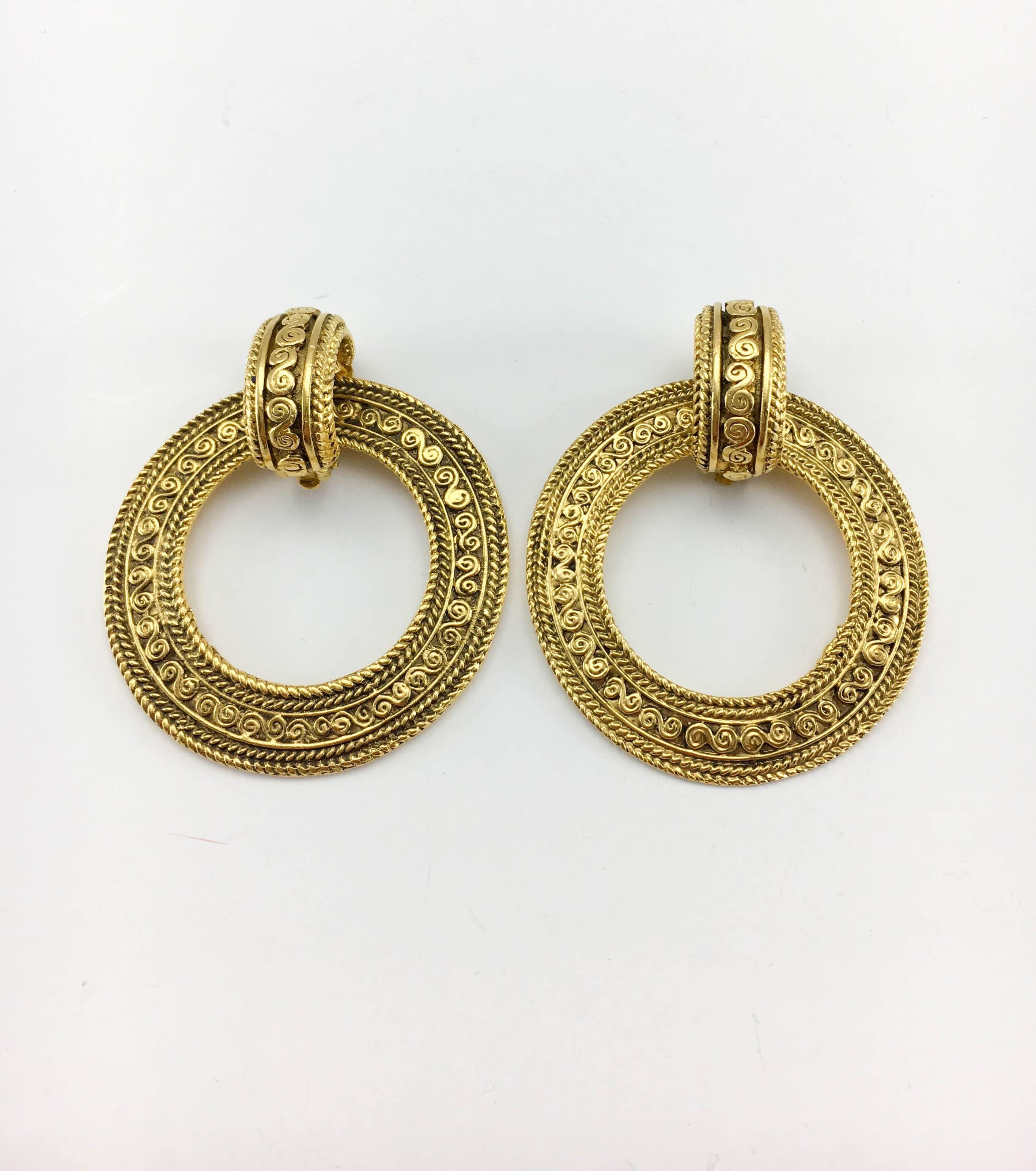 Chanel Large Baroque-Inspired Gold-Plated Hoop Earrings, 1980s  1