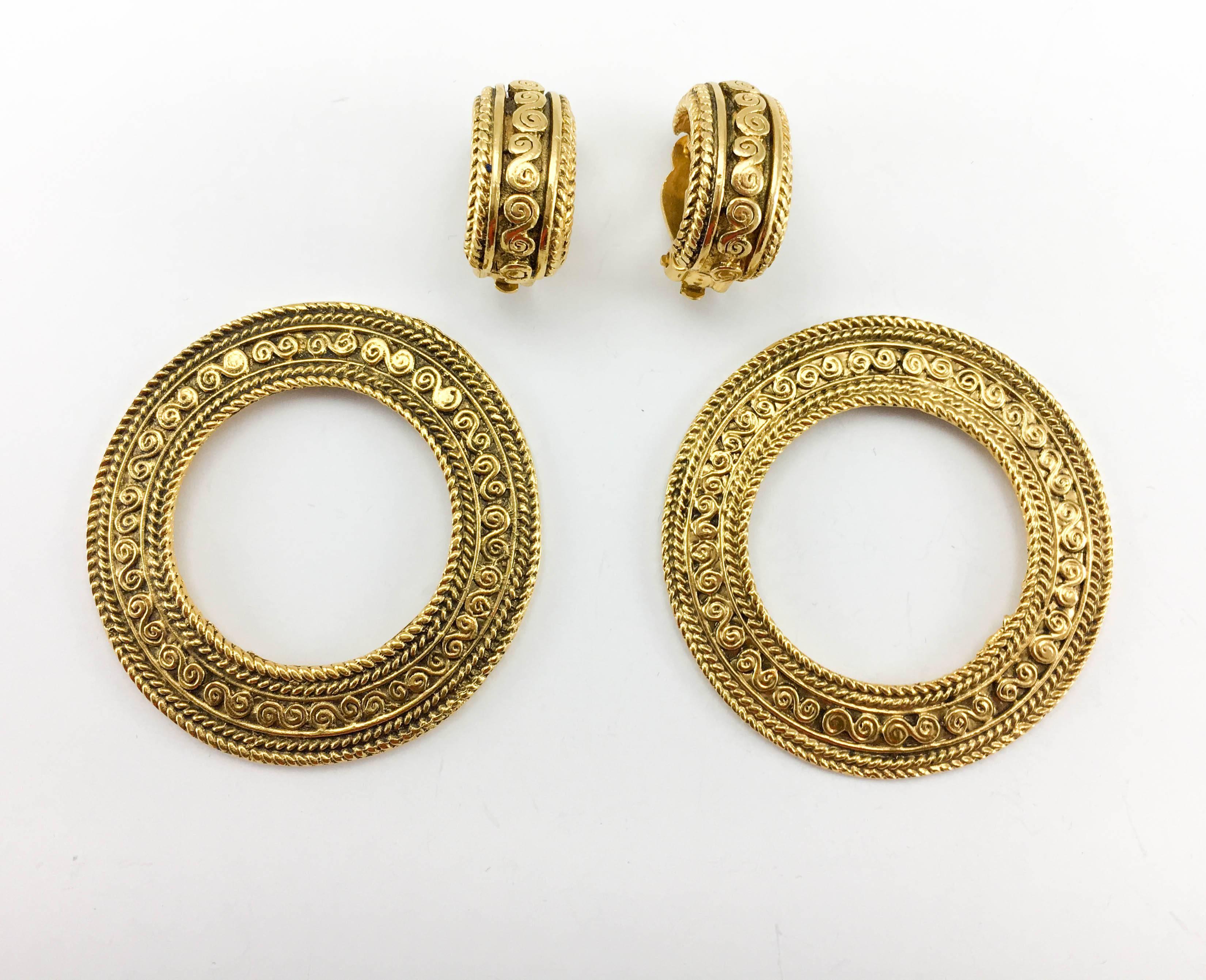 Chanel Large Baroque-Inspired Gold-Plated Hoop Earrings, 1980s  2