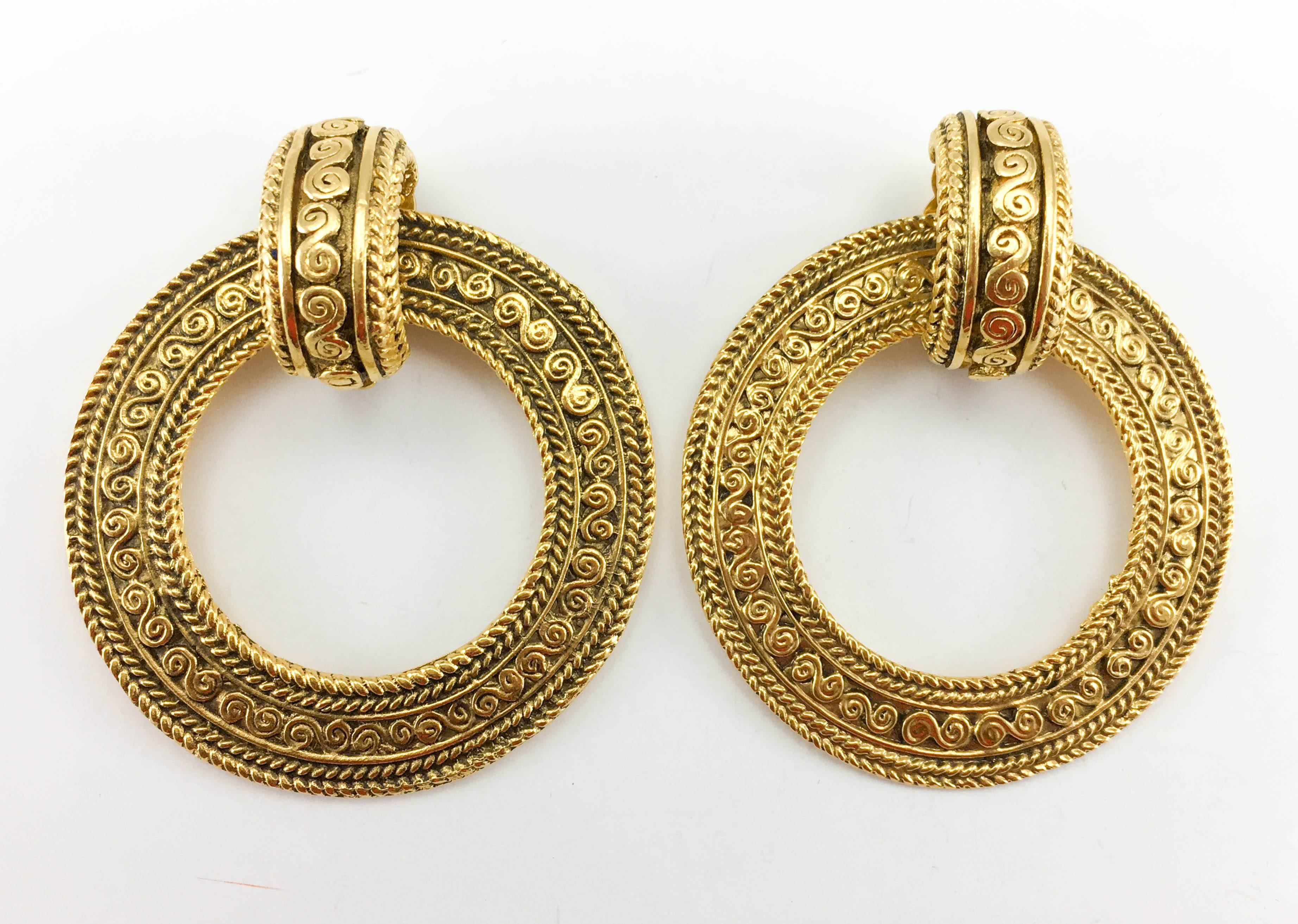 Chanel Large Baroque-Inspired Gold-Plated Hoop Earrings, 1980s  In Excellent Condition In London, Chelsea