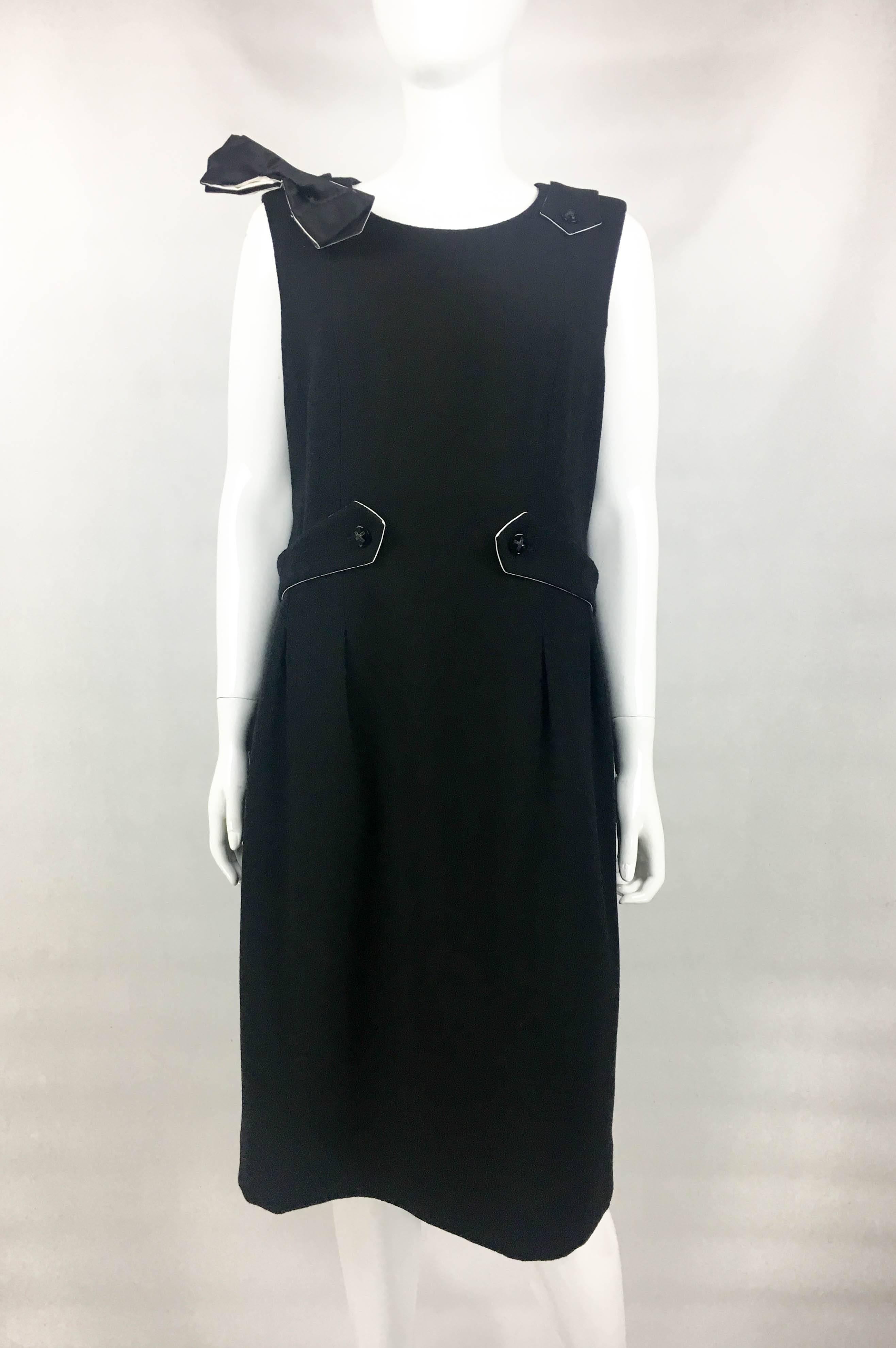 Women's Chanel Runway Look Black Dress With Buttoned Details and Bow, 2006  For Sale