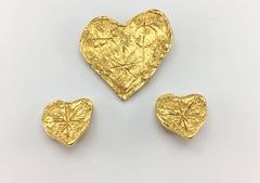 Lacroix by Goossens Gold-Plated Earrings and Brooch Modernist Heart Set, 1994