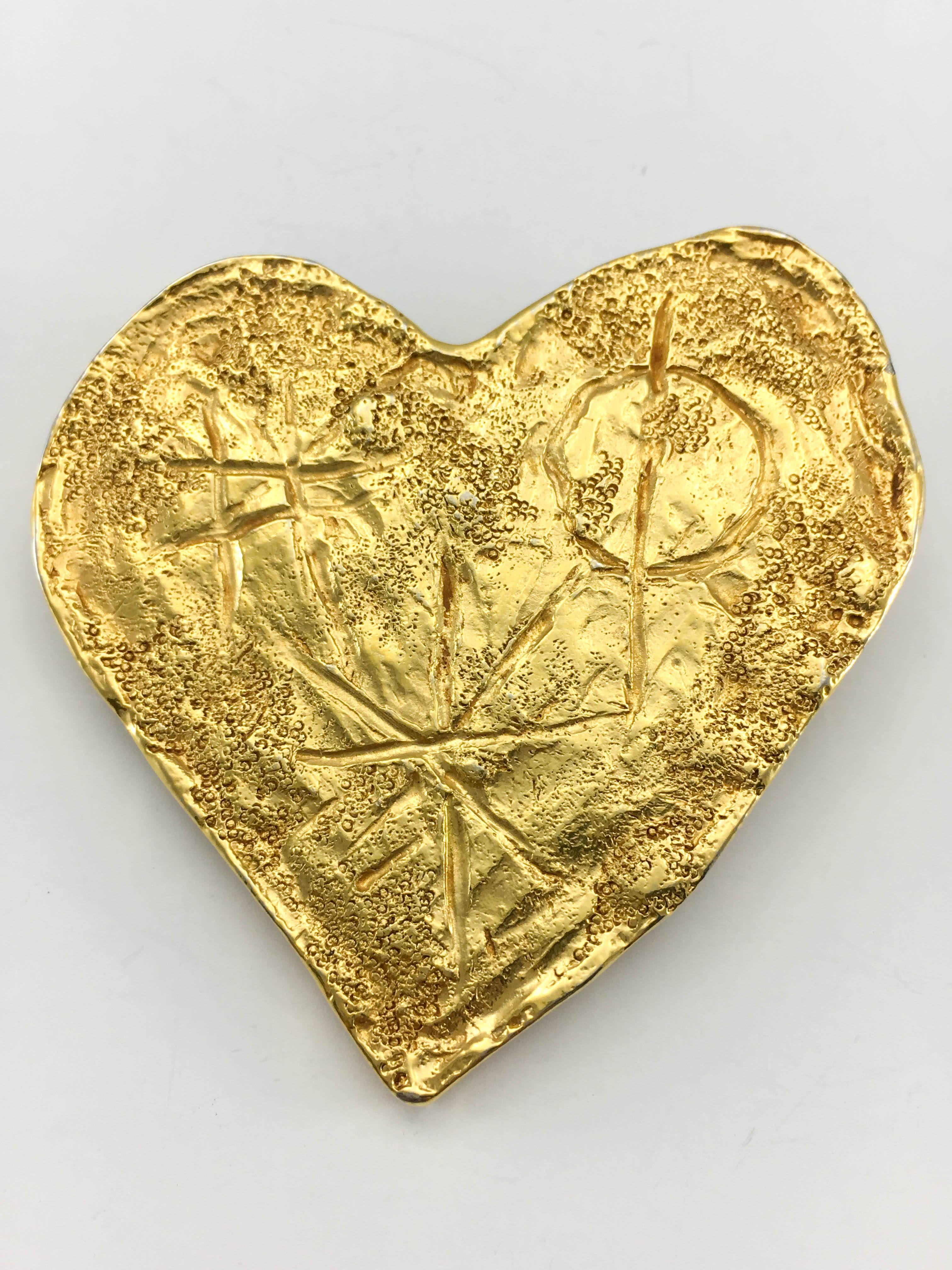Lacroix by Goossens Gold-Plated Earrings and Brooch Modernist Heart Set, 1994  For Sale 2