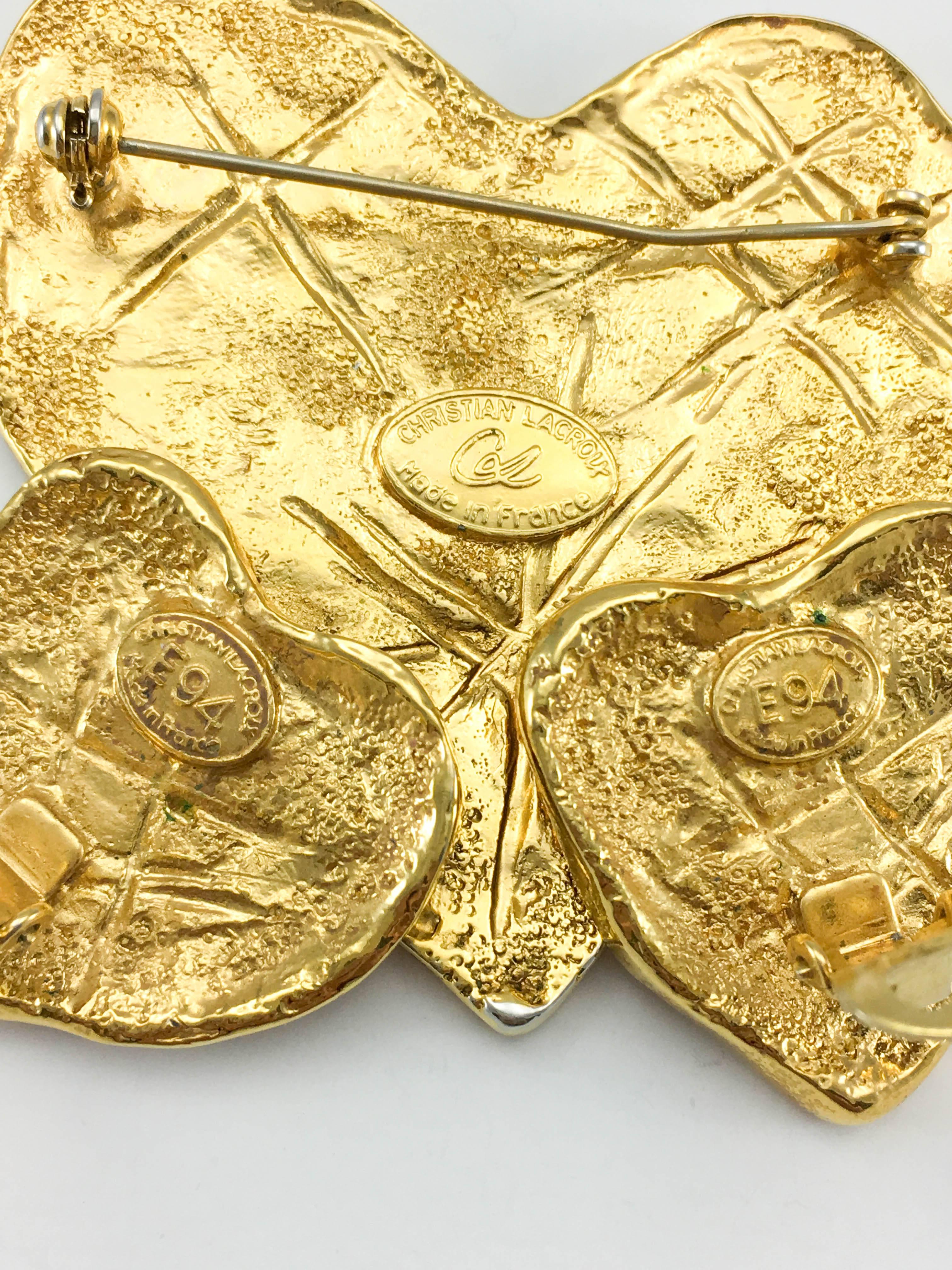 Lacroix by Goossens Gold-Plated Earrings and Brooch Modernist Heart Set, 1994  For Sale 5