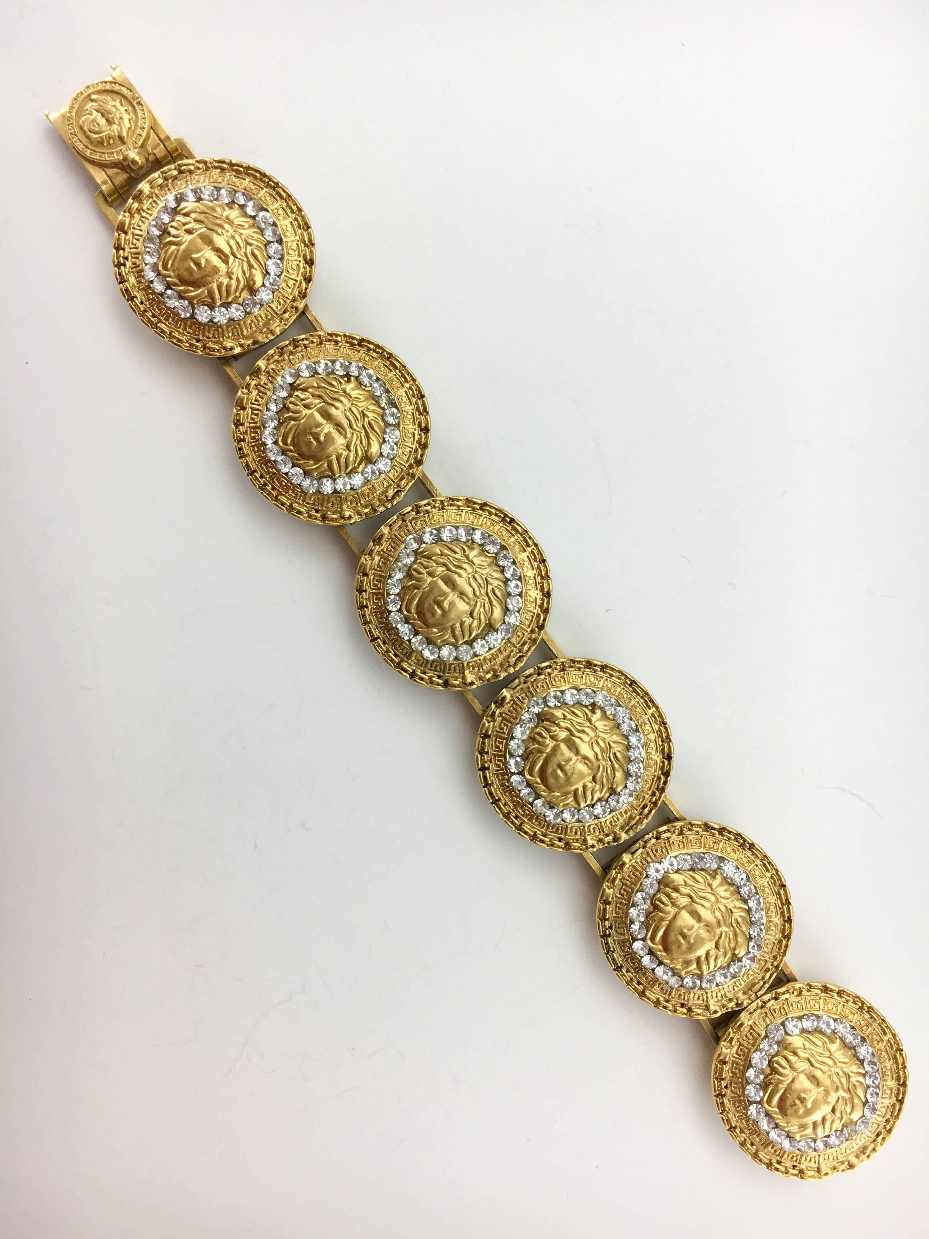 1990's Gianni Versace Gold-Plated Medusa Head with Rhinestones Bracelet In Excellent Condition For Sale In London, Chelsea
