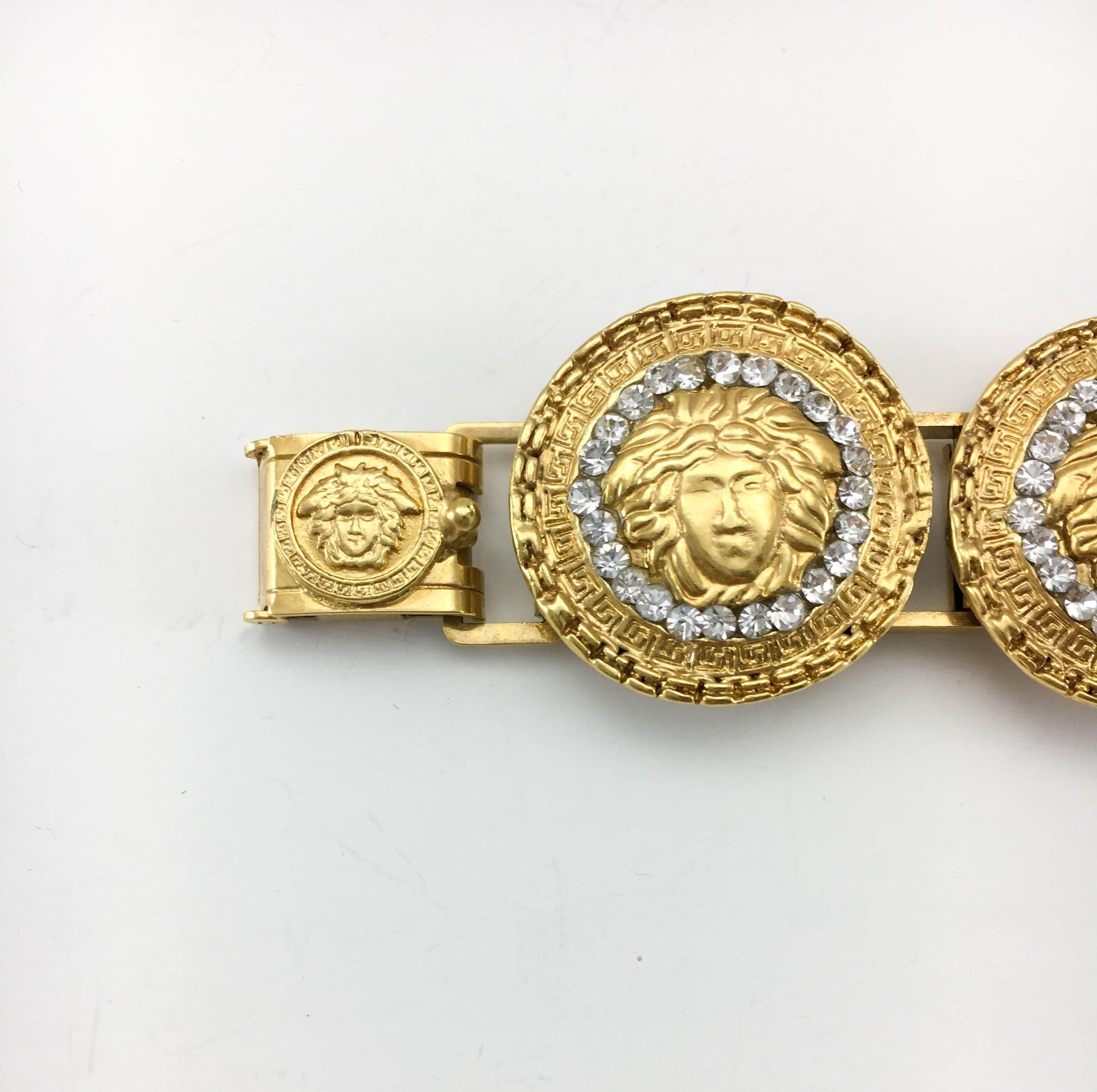 1990's Gianni Versace Gold-Plated Medusa Head with Rhinestones Bracelet For Sale 1