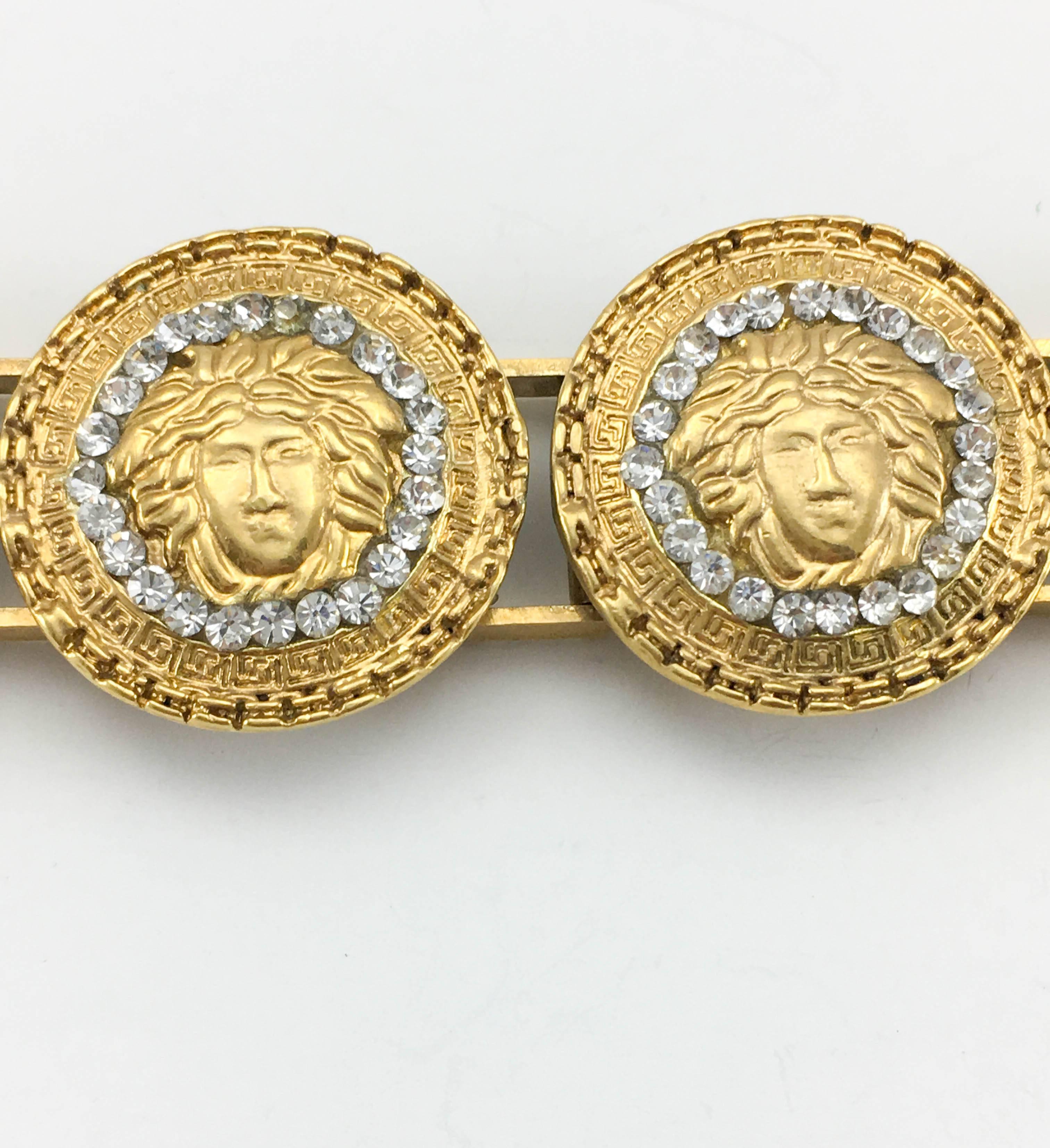 1990's Gianni Versace Gold-Plated Medusa Head with Rhinestones Bracelet For Sale 2