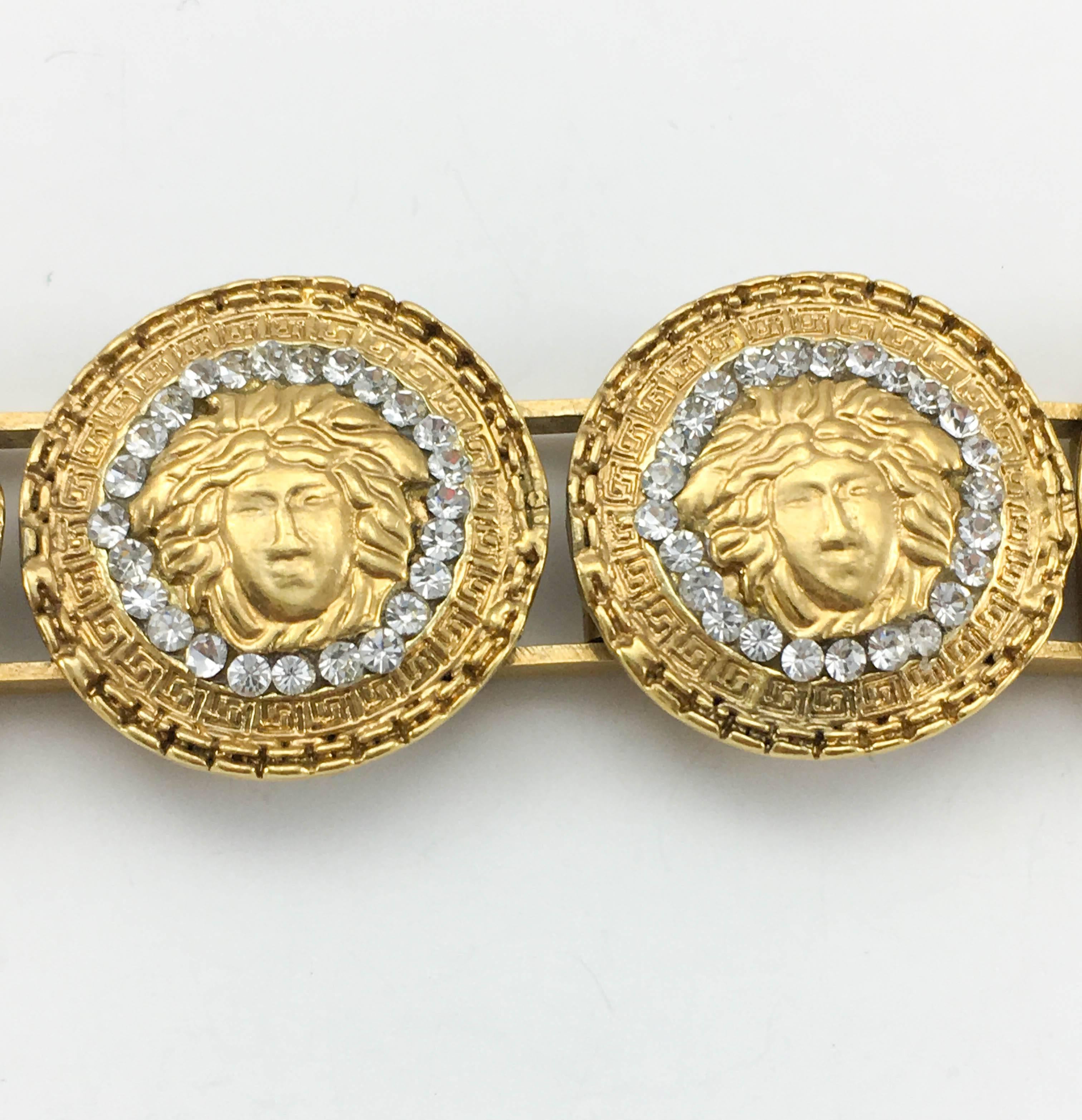 1990's Gianni Versace Gold-Plated Medusa Head with Rhinestones Bracelet For Sale 3