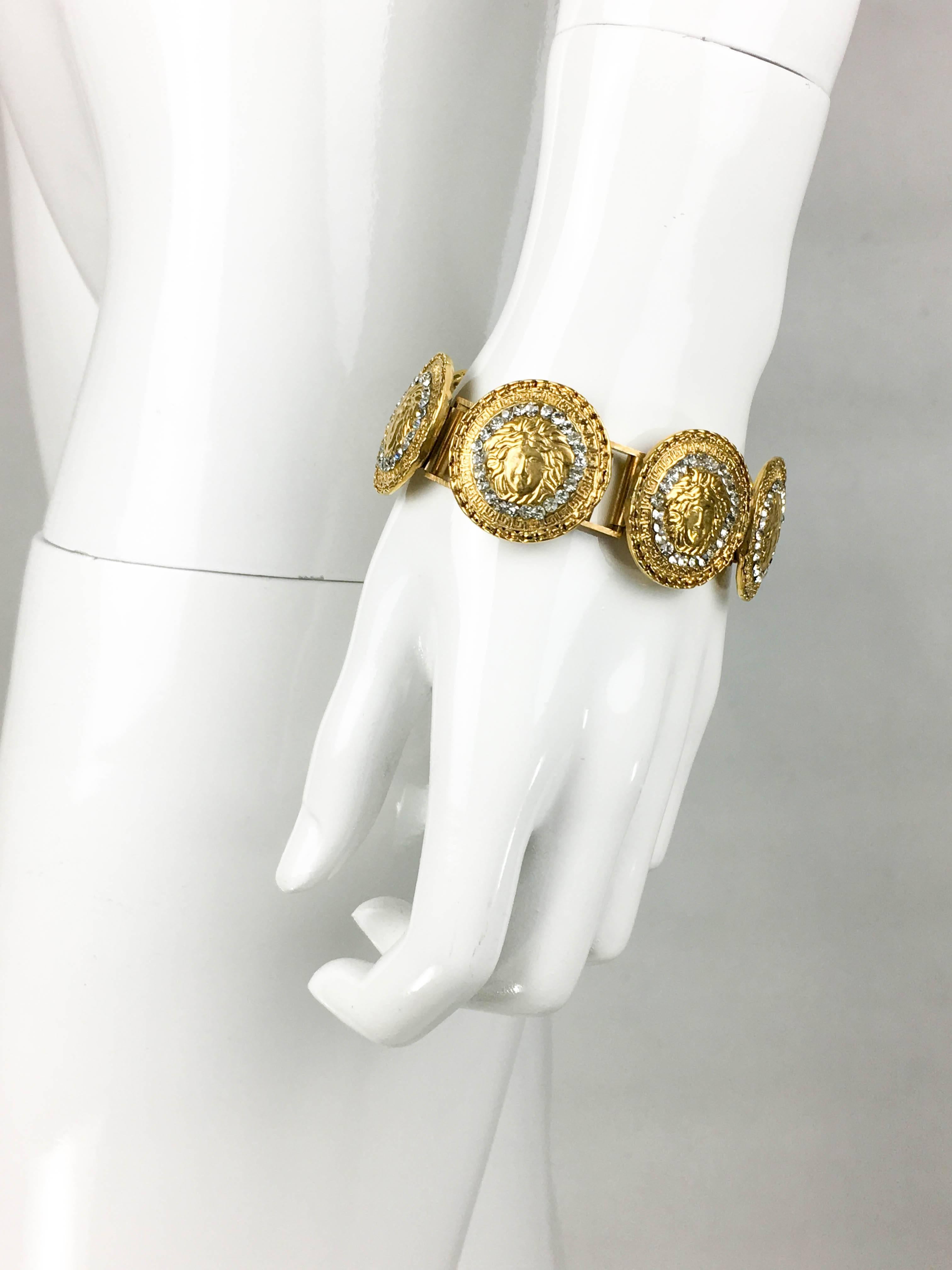 1990's Gianni Versace Gold-Plated Medusa Head with Rhinestones Bracelet For Sale 8