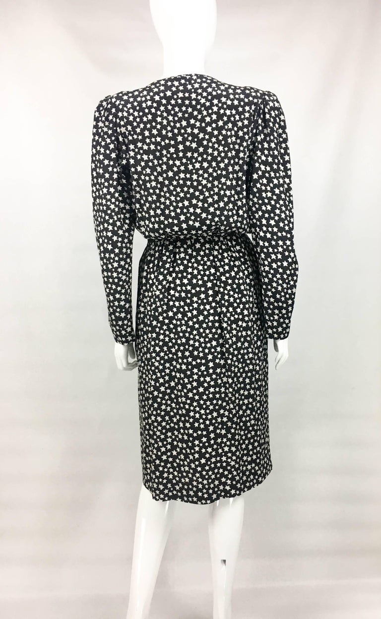 1980's Yves Saint Laurent Star-Print Long Sleeve Silk Dress at 1stDibs