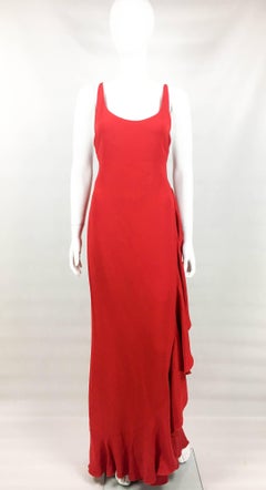 1980's Valentino Flamenco-Inspired Red Silk Evening Gown