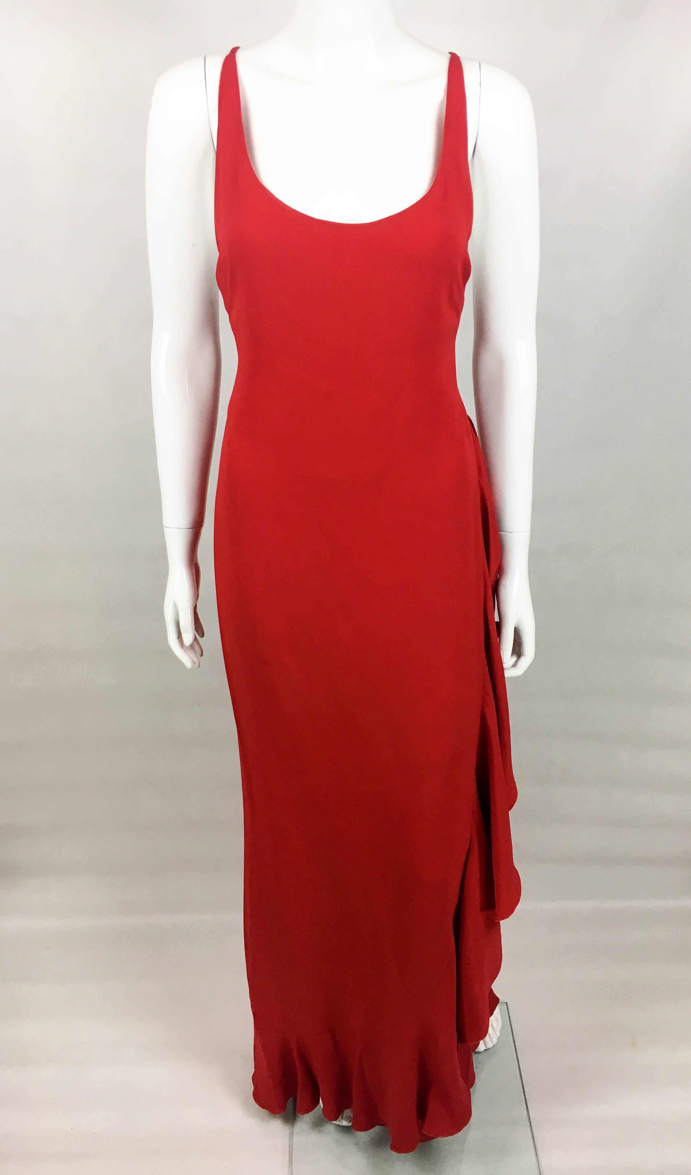 1980's Valentino Flamenco-Inspired Red Silk Evening Gown In Excellent Condition For Sale In London, Chelsea