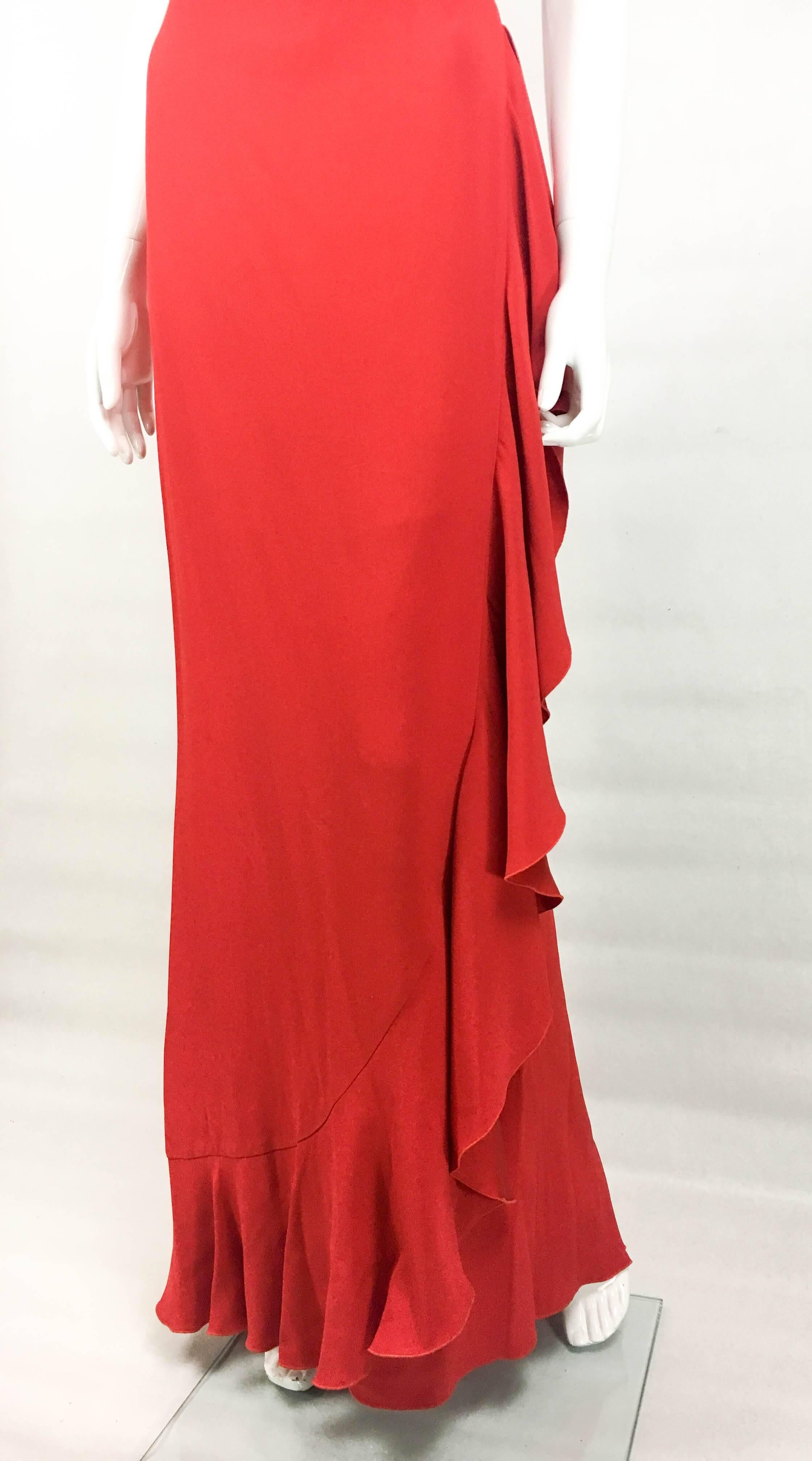 1980's Valentino Flamenco-Inspired Red Silk Evening Gown For Sale 5