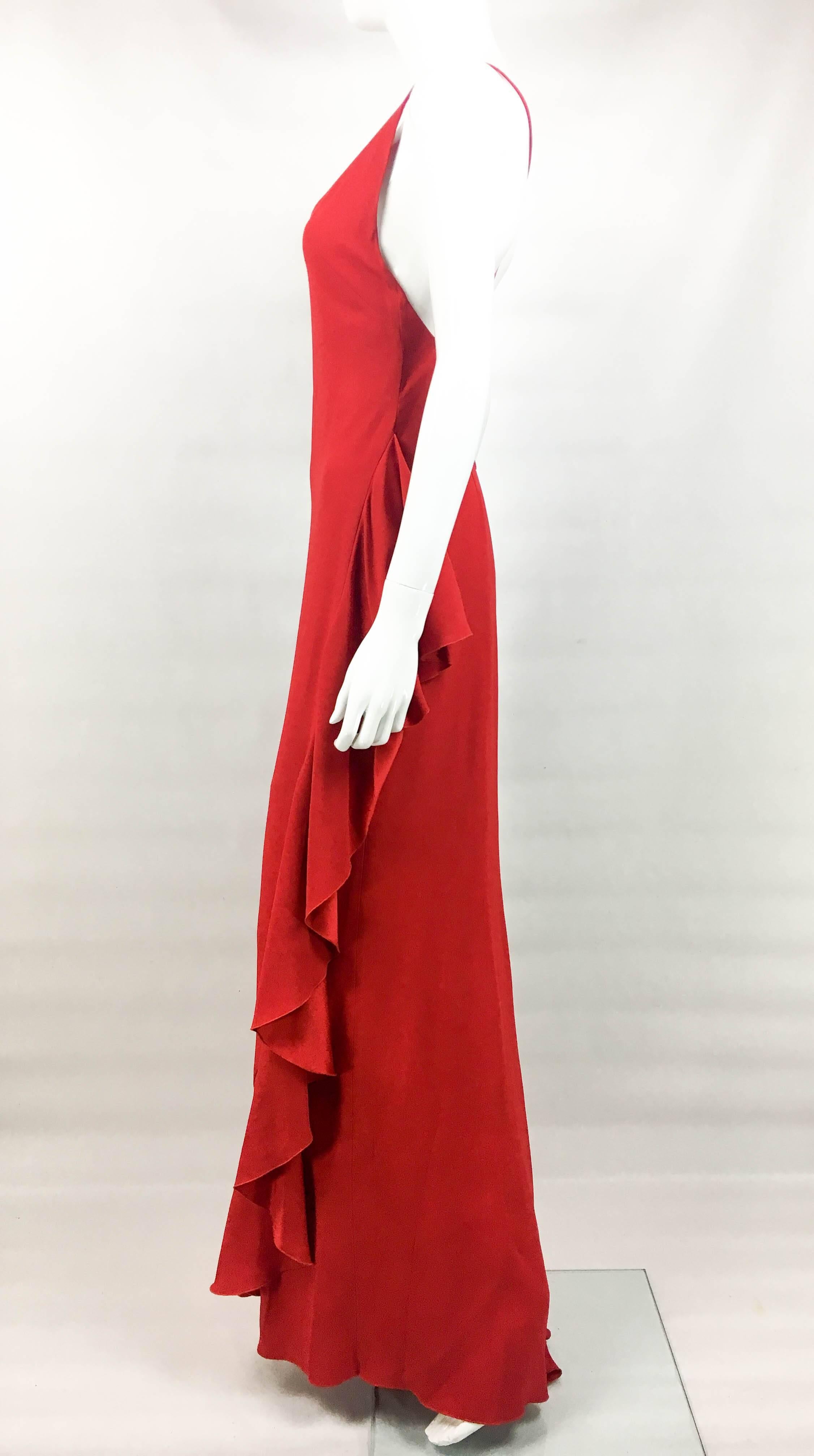 1980's Valentino Flamenco-Inspired Red Silk Evening Gown For Sale 3