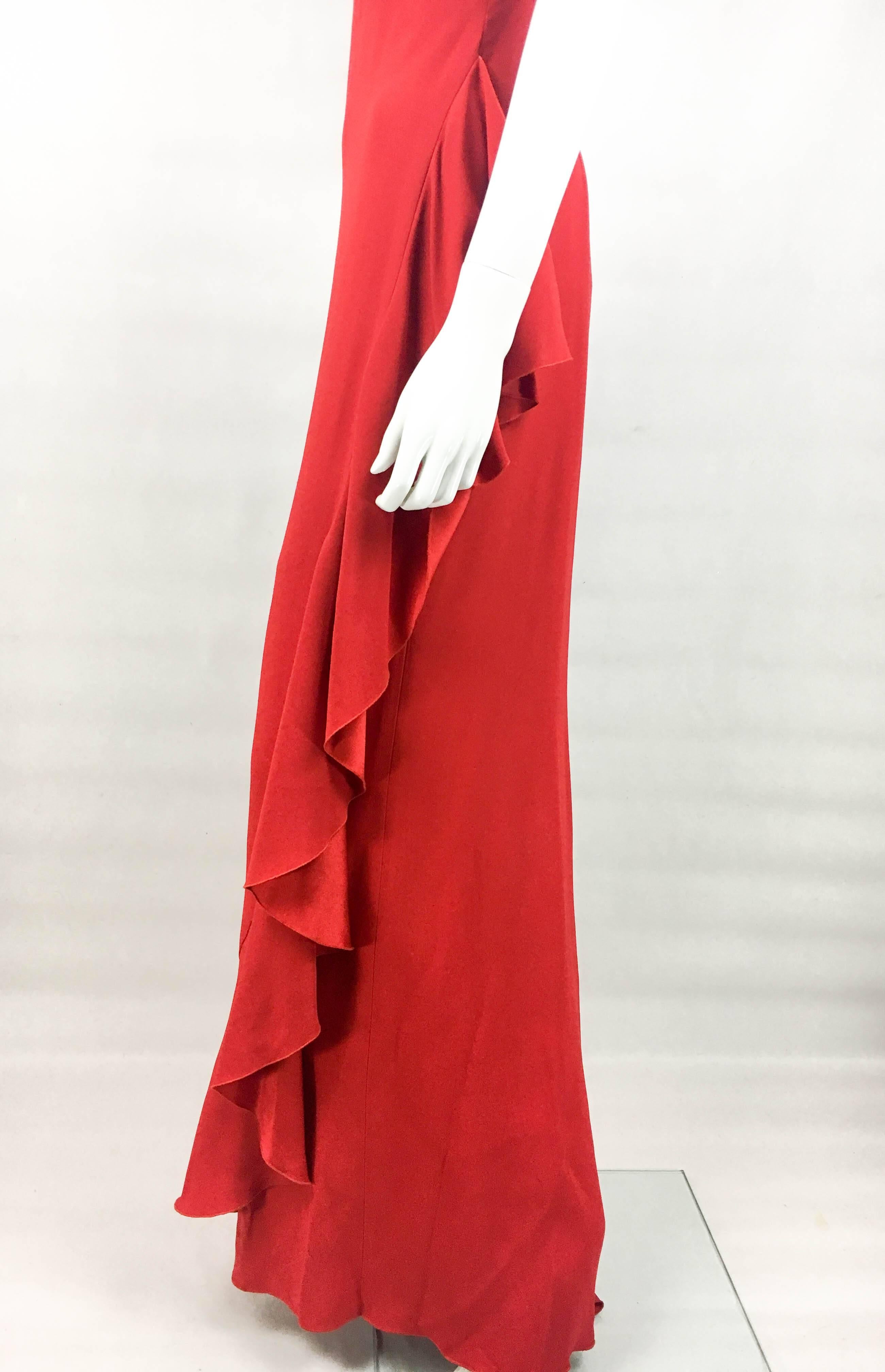 1980's Valentino Flamenco-Inspired Red Silk Evening Gown For Sale 6