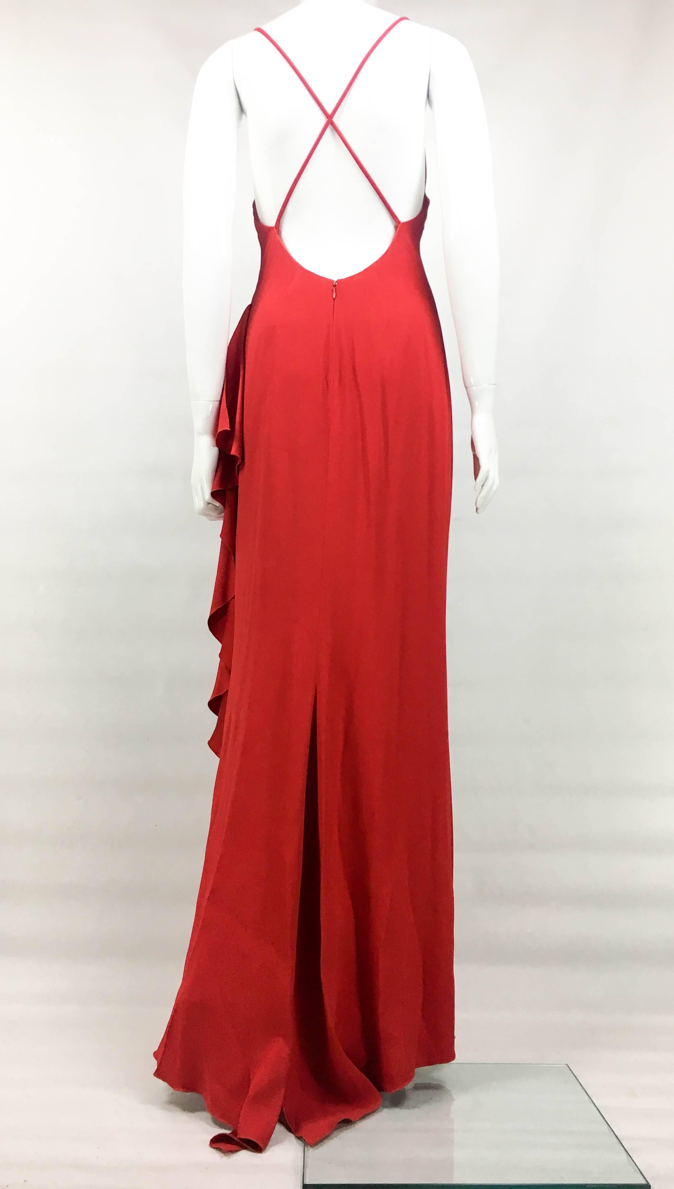 1980's Valentino Flamenco-Inspired Red Silk Evening Gown For Sale 4