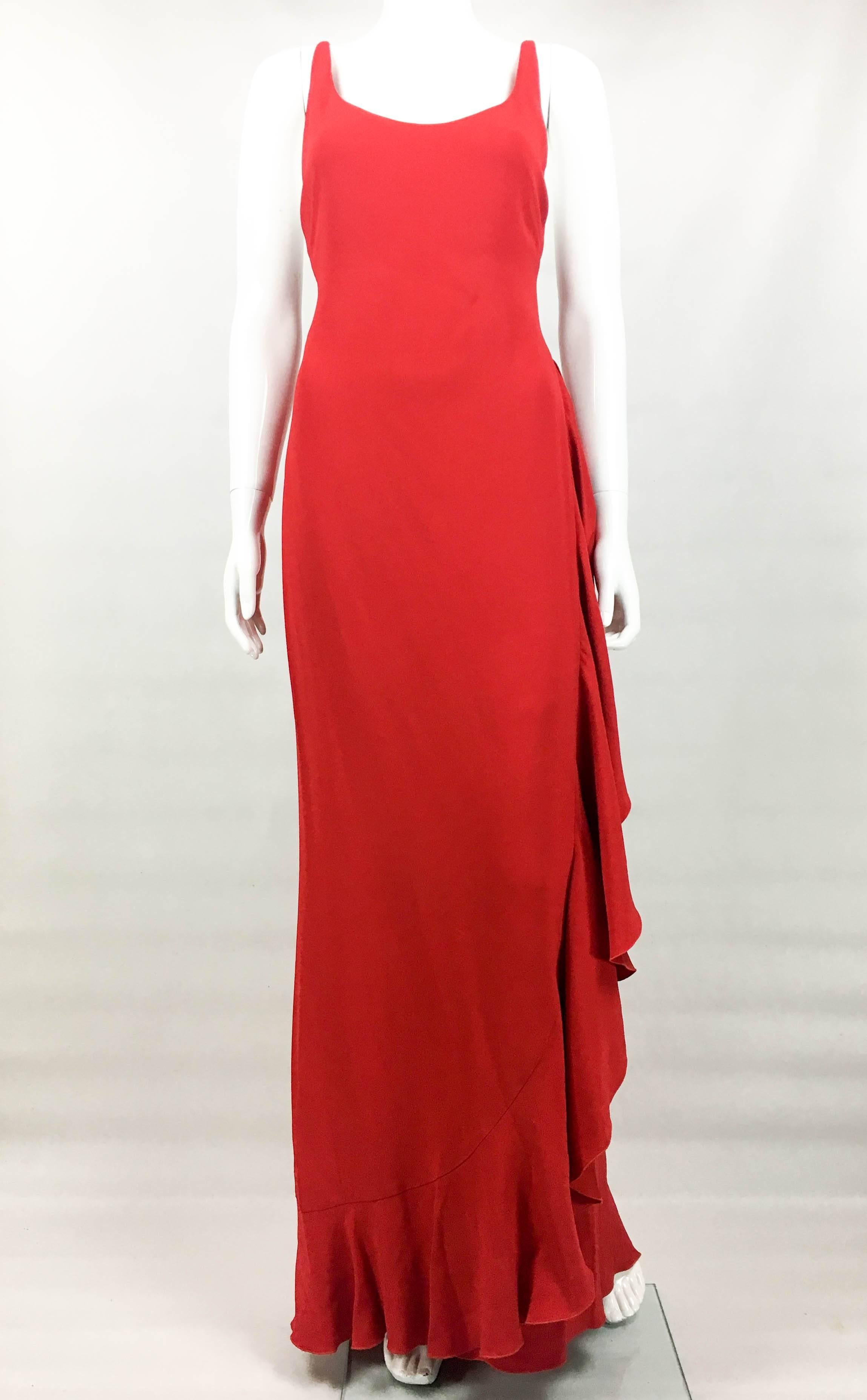 Women's 1980's Valentino Flamenco-Inspired Red Silk Evening Gown For Sale