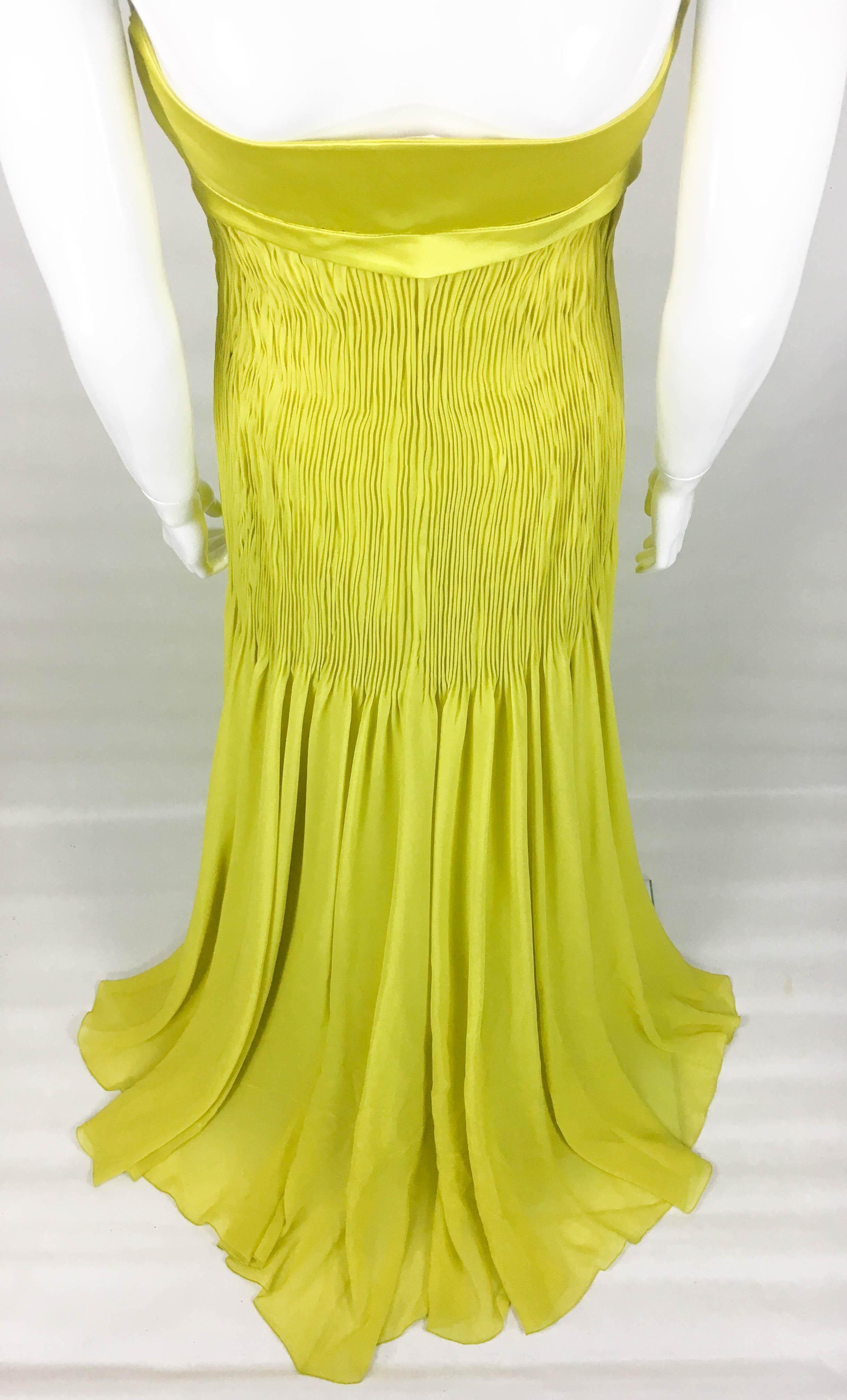 1990's Valentino Chartreuse Silk Evening Gown 2