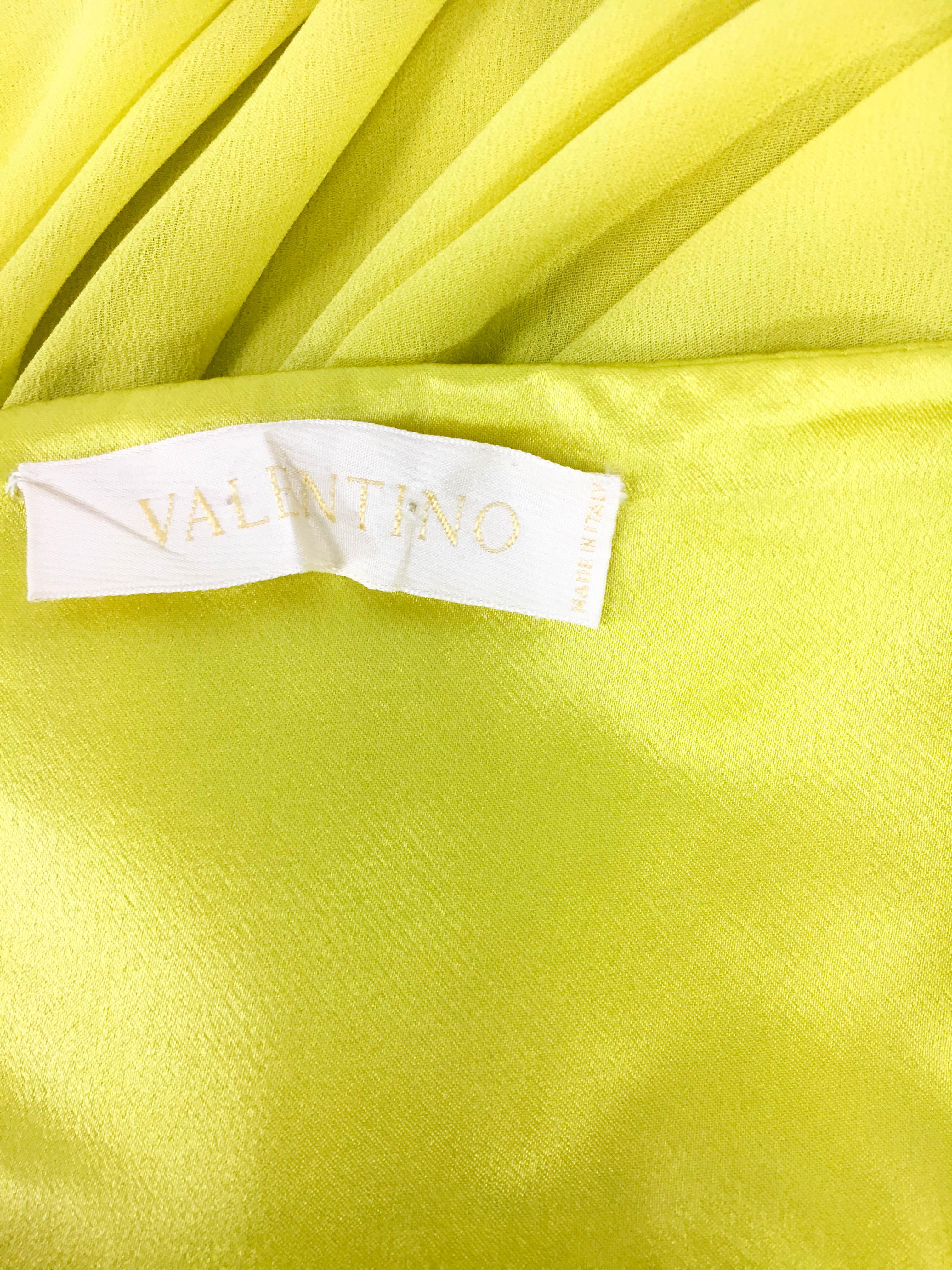 1990's Valentino Chartreuse Silk Evening Gown 4