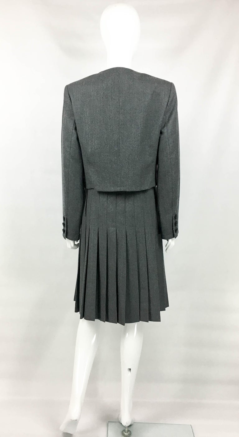1990's Valentino Gray Wool Skirt Suit with Newspaper Print Lining For ...