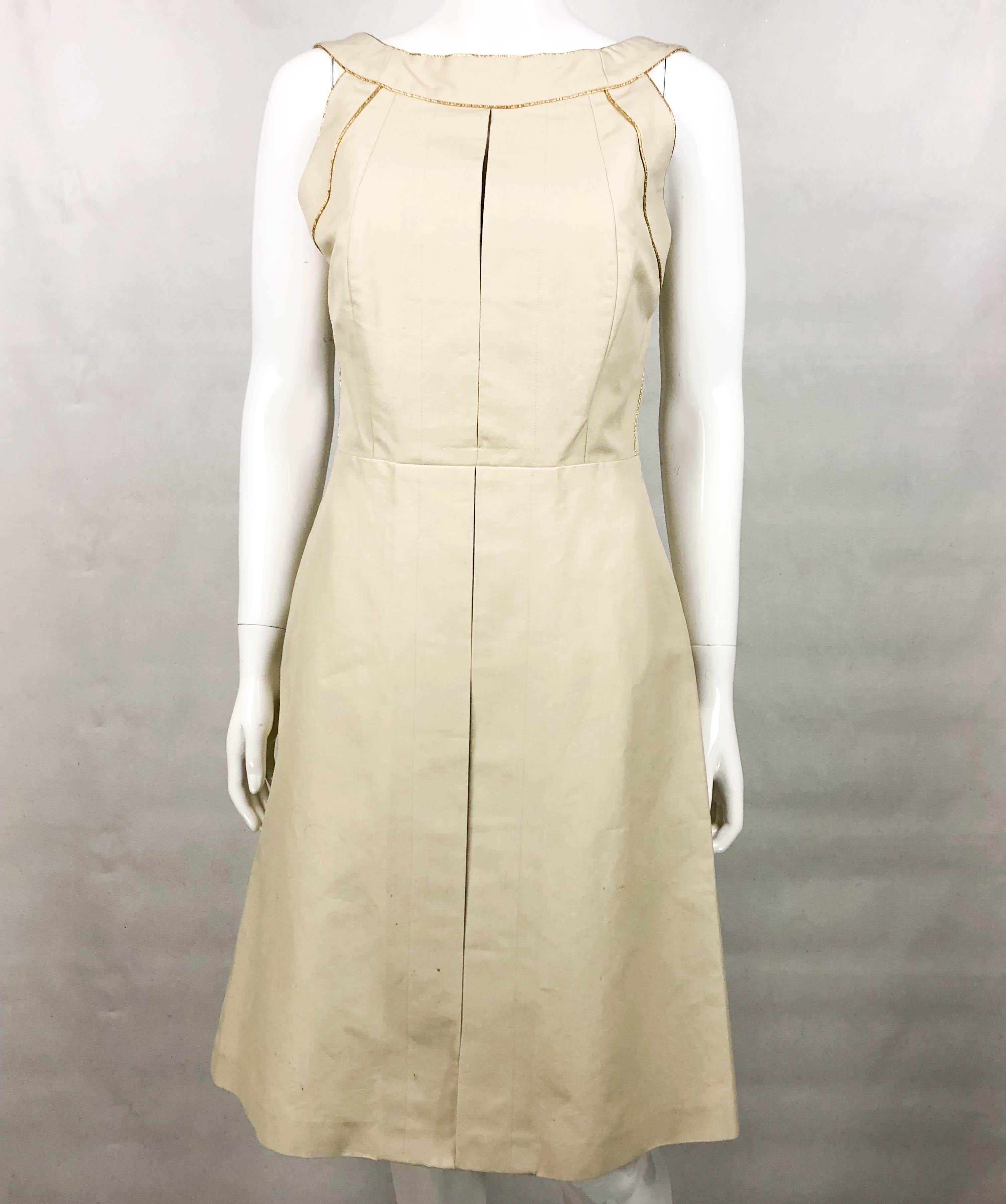 Yves Saint Laurent Cream Cotton Dress With Gold Trim, 2011 For Sale 2