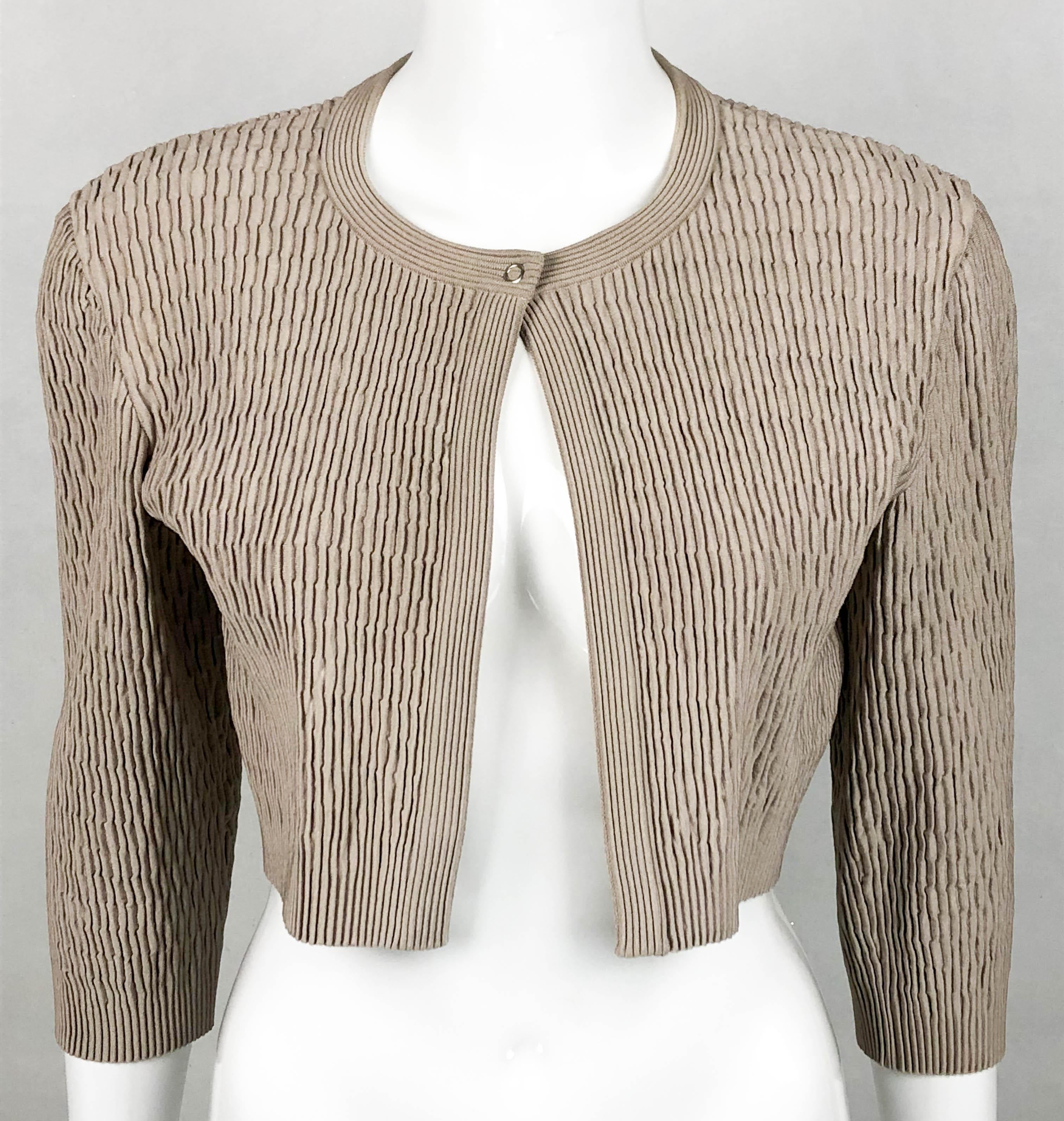 Azzedine Alaia Taupe Stretch Cropped Jacket, 2000s For Sale 1