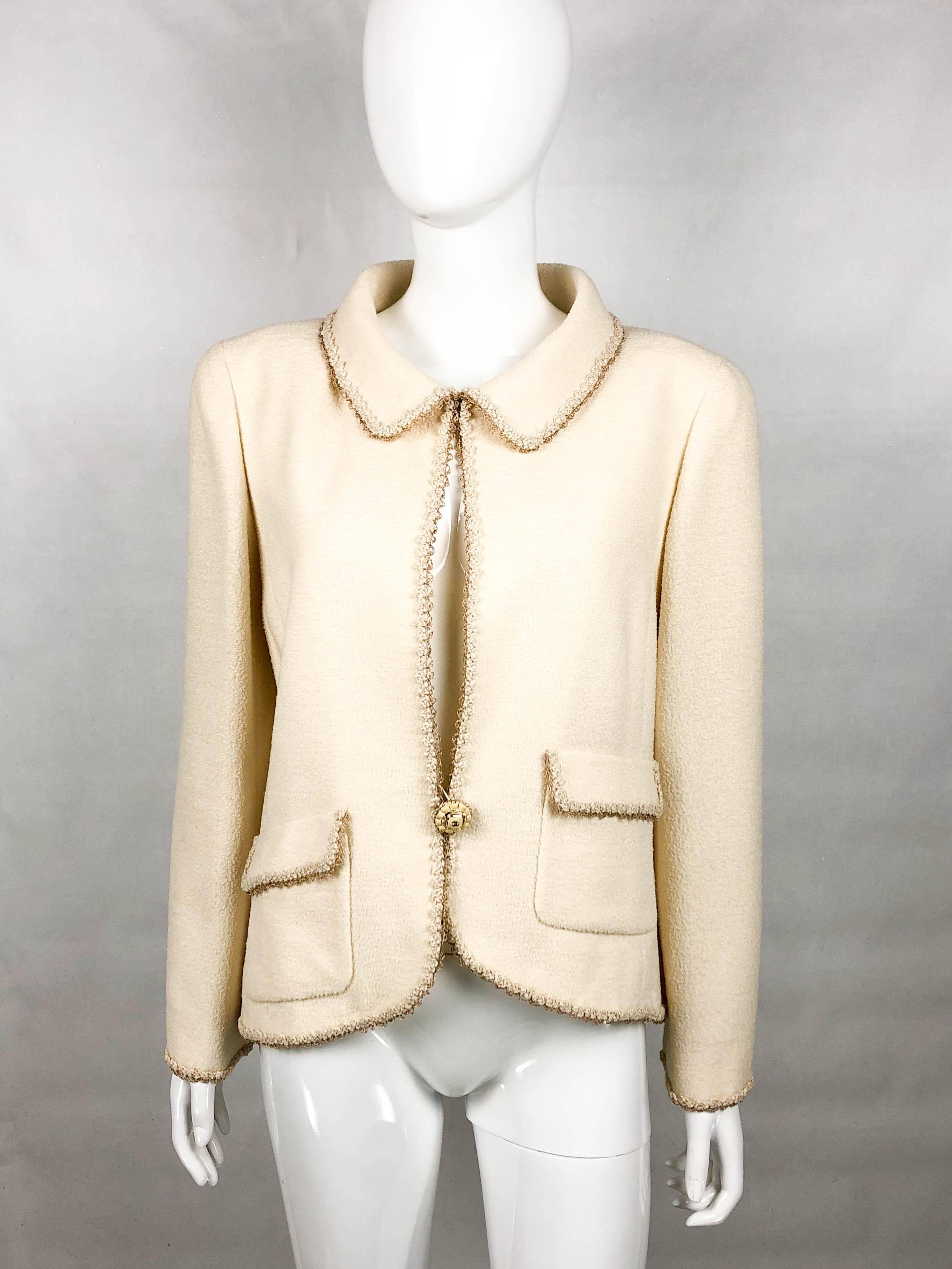 Women's 2010 Chanel Unworn Runway Look Cream Jacket With Gold Thread Trim For Sale