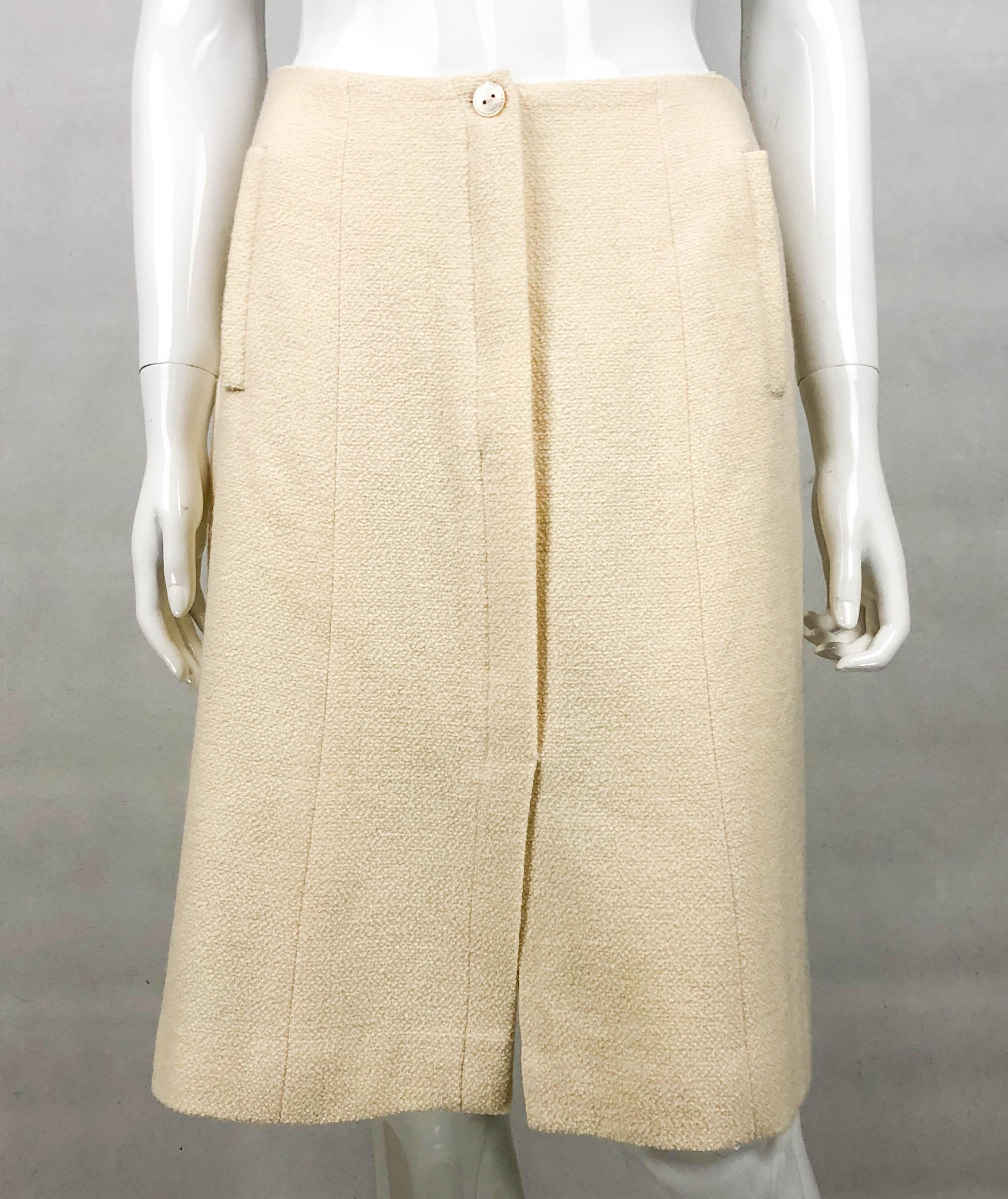Beige 2003 Chanel Cream Wool A-Line Skirt For Sale