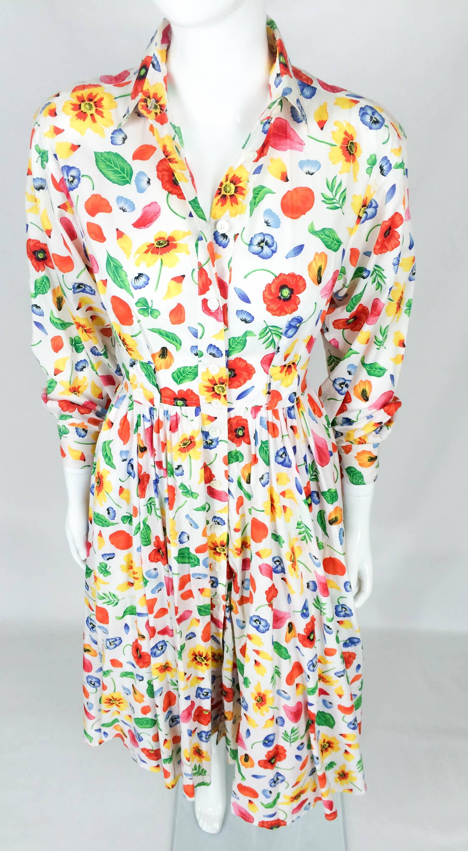 Beige Kenzo Floral Shirt Dress - 1970s / 1980s For Sale