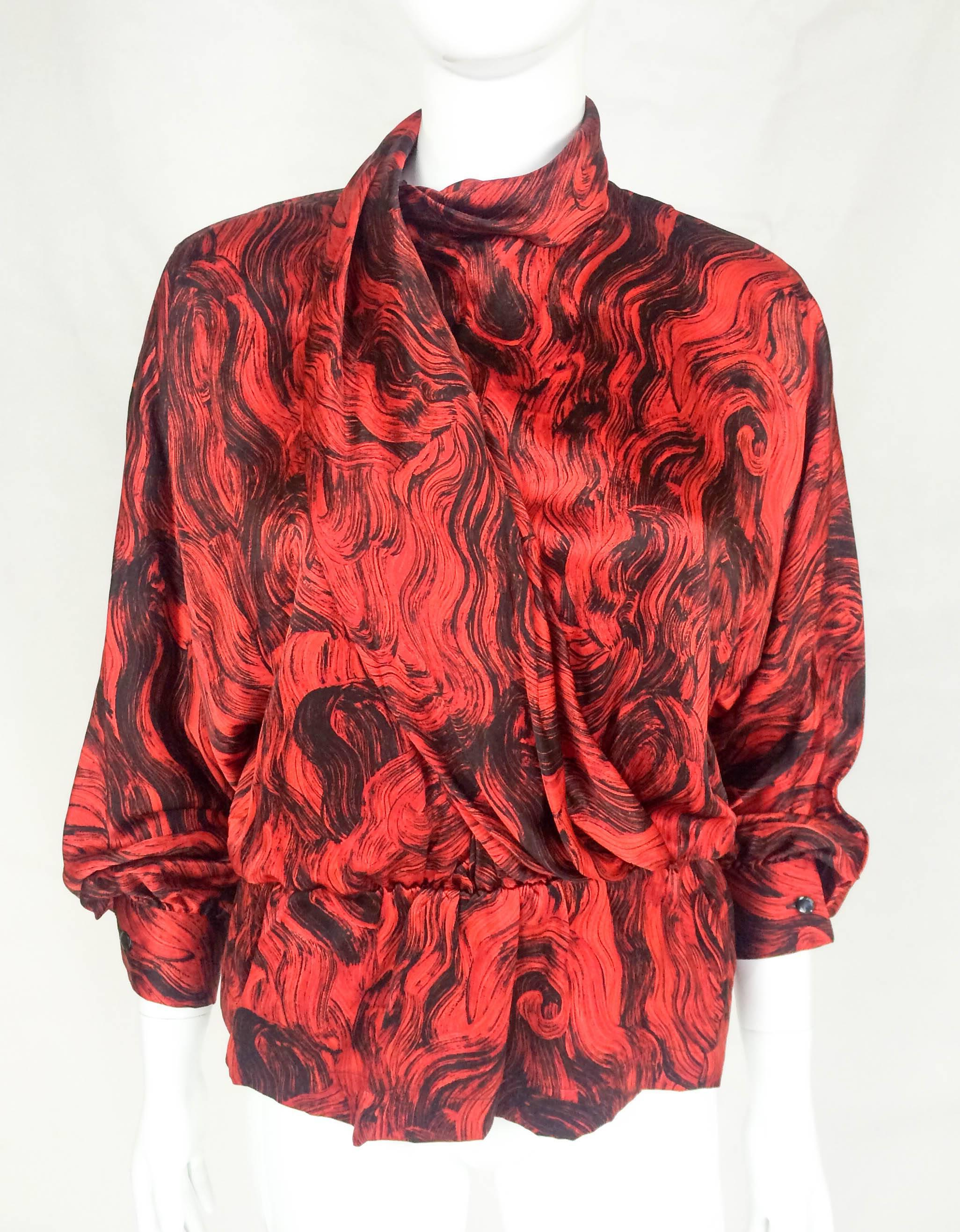 Red Pierre Cardin Silk Blouse - 1980s